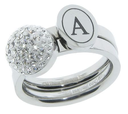 Stainless Steel Set of 2 Crystal Initial Stack Rings - QVC.com