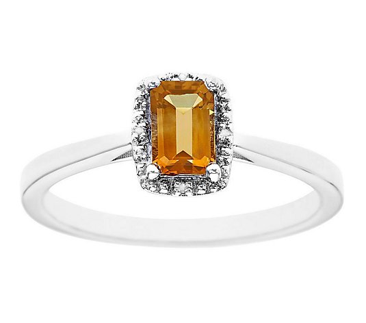 Sterling Emerald Shape Gemstone Ring w/ DiamondAccent