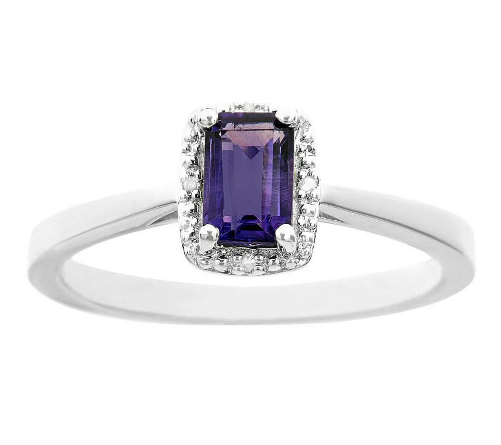 Sterling Emerald Shape Gemstone Ring w/ DiamondAccent