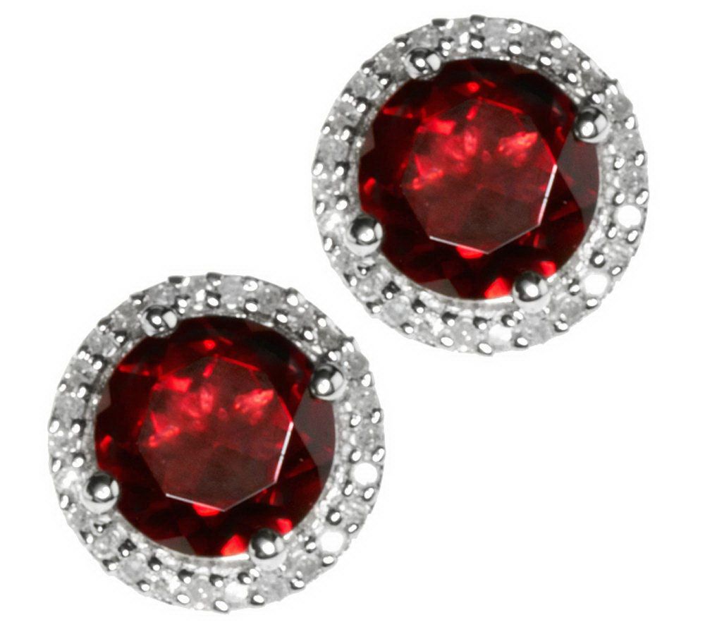 Gemstone & 1/8 ct tw Diamond Sterling Halo StudEarrings
