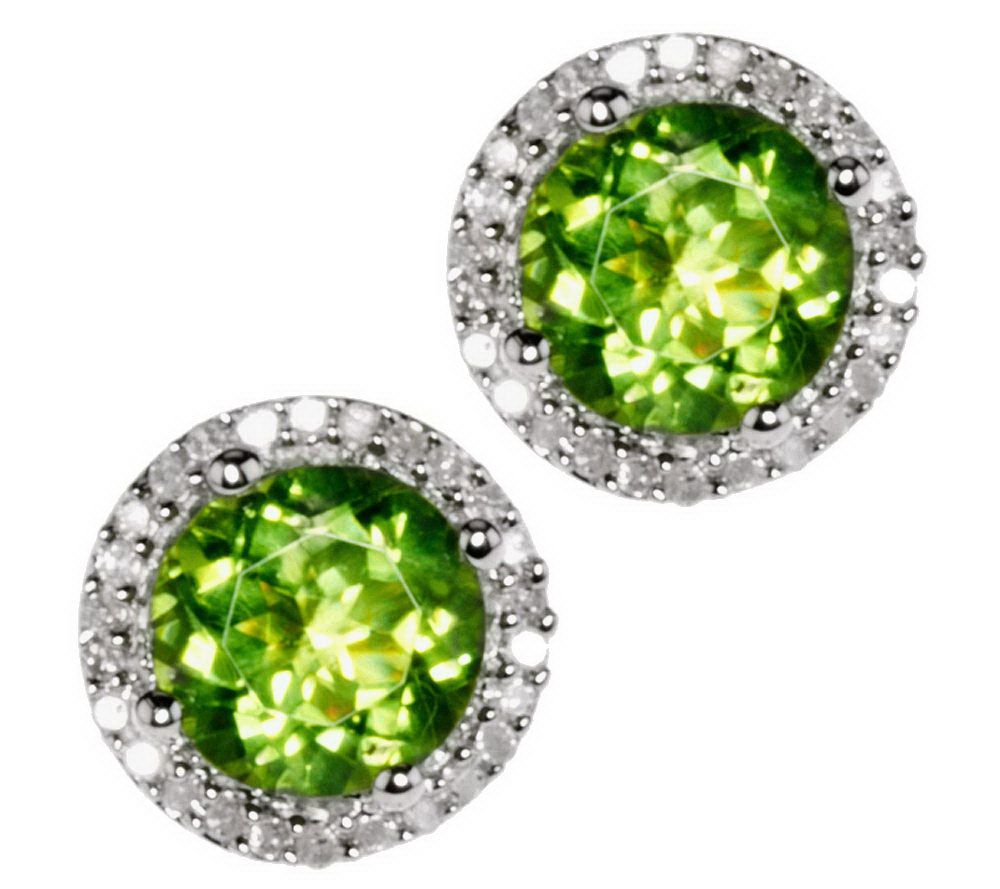 Gemstone & 1/8 ct tw Diamond Sterling Halo StudEarrings