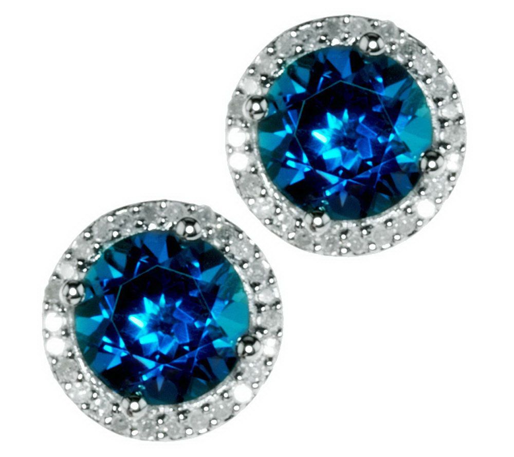 Gemstone & 1/8 ct tw Diamond Sterling Halo StudEarrings