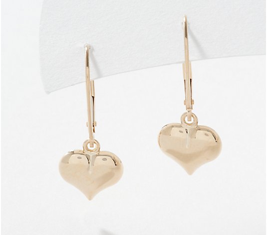 EternaGold Heart Charm Lever Back Earrings, 14K Gold