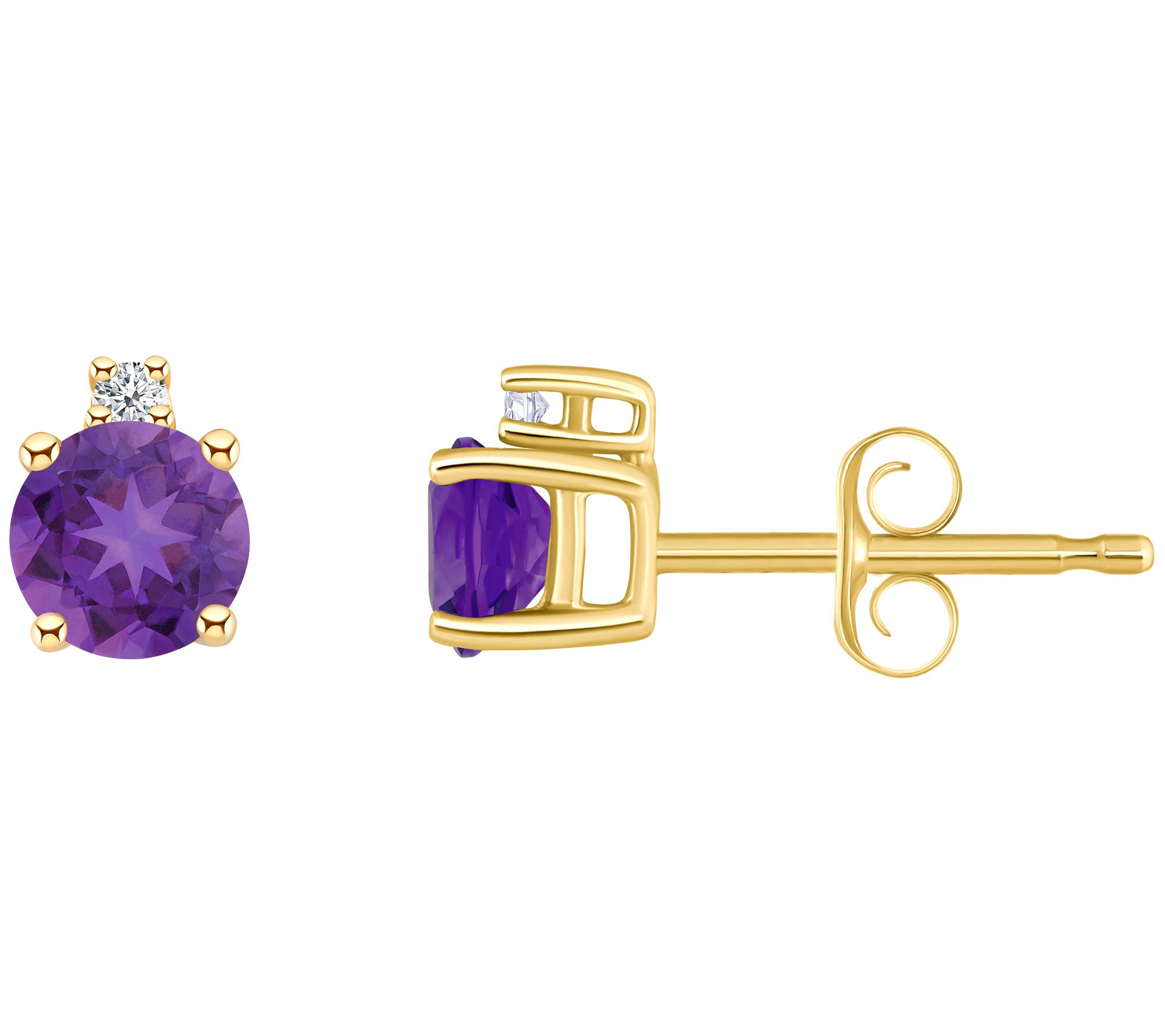 14K Round 0.50 cttw Amethyst & Diamond Accent Stud Earrings