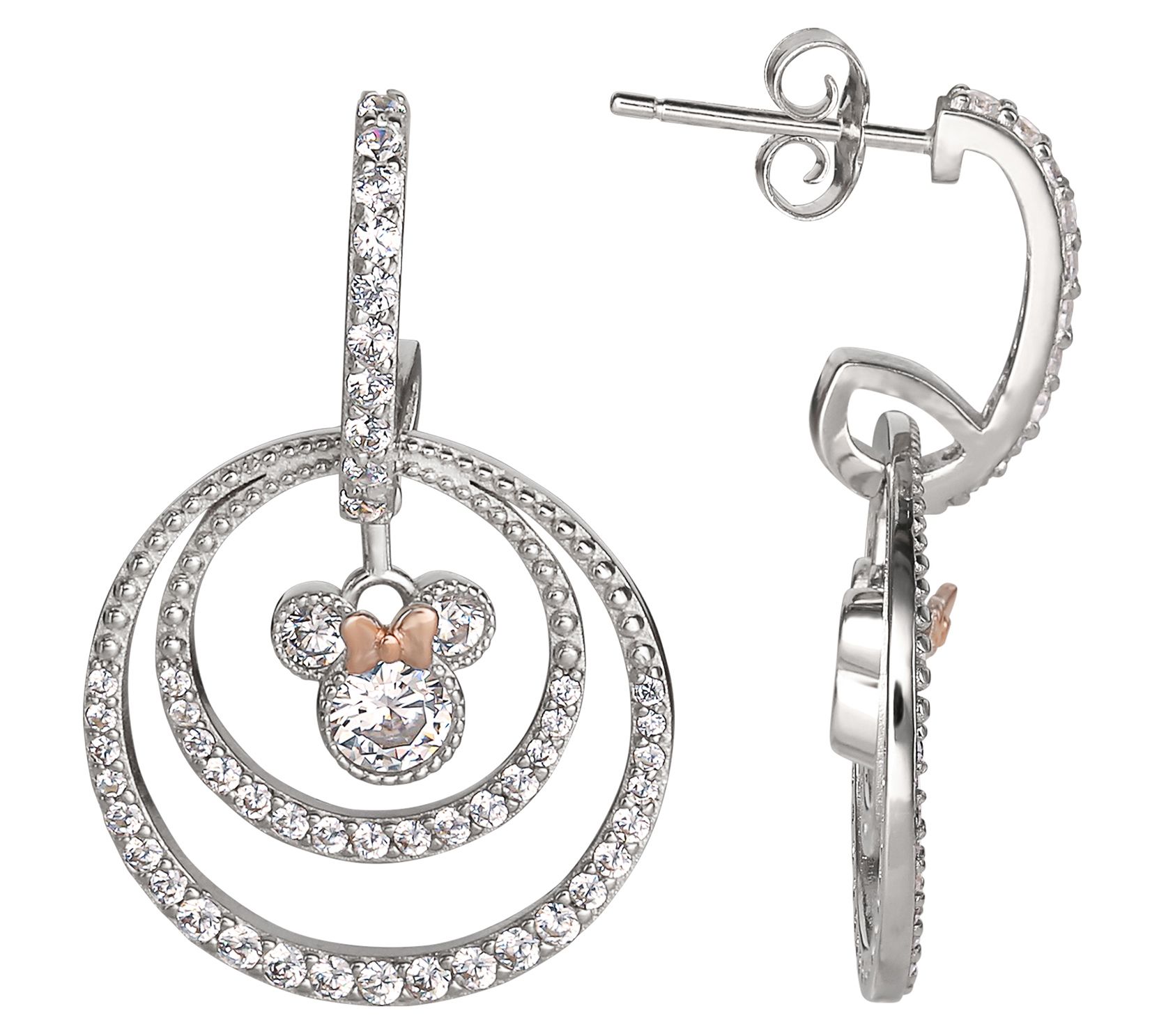 Diamonique Disney Minnie Mouse Dangle Earrings,Sterling