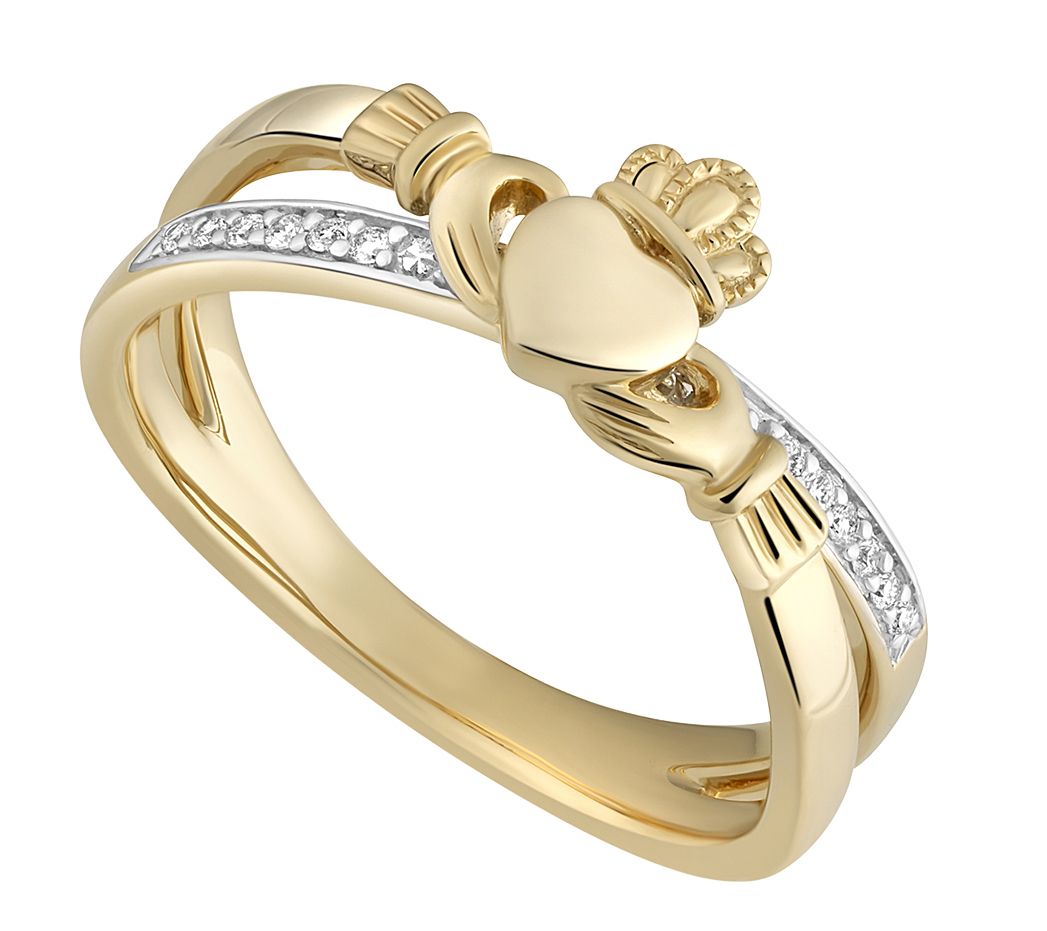Solvar 14K Gold Diamond Claddagh Crossover Band Ring - QVC.com