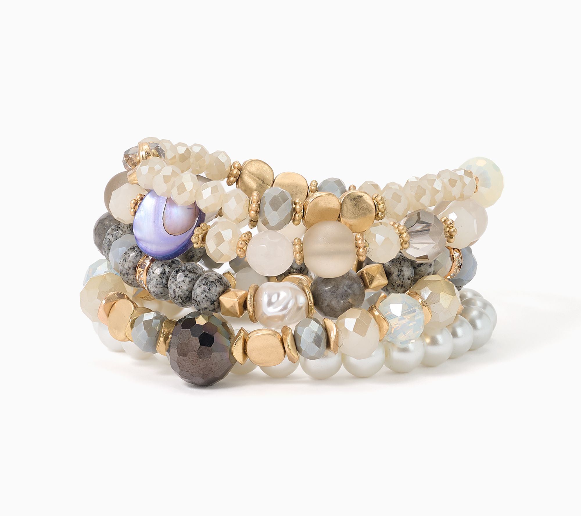 Susan Graver Set of 5 Simulated Pearl & Bead Bracelets