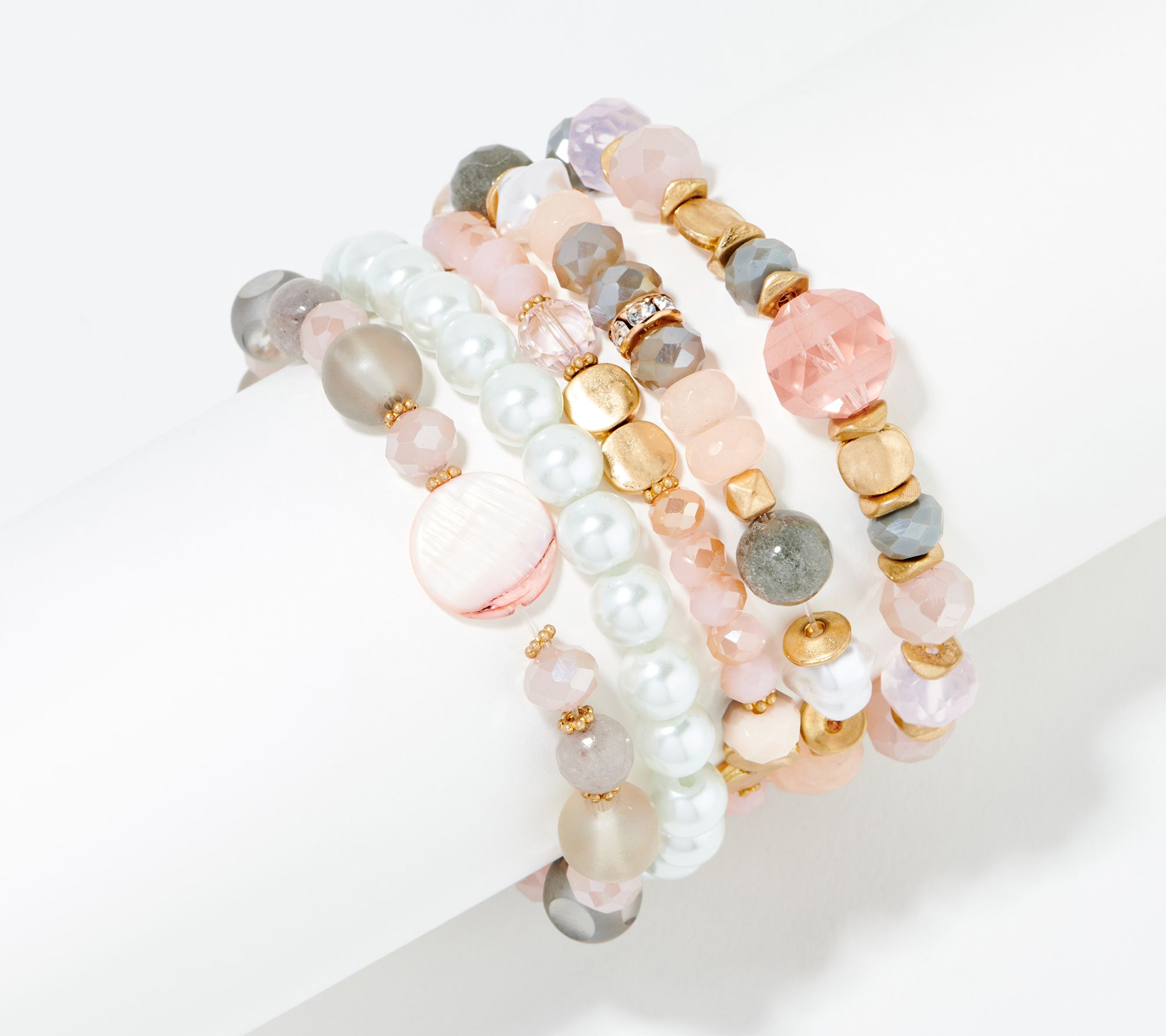Susan Graver Set of 5 Simulated Pearl & Bead Bracelets