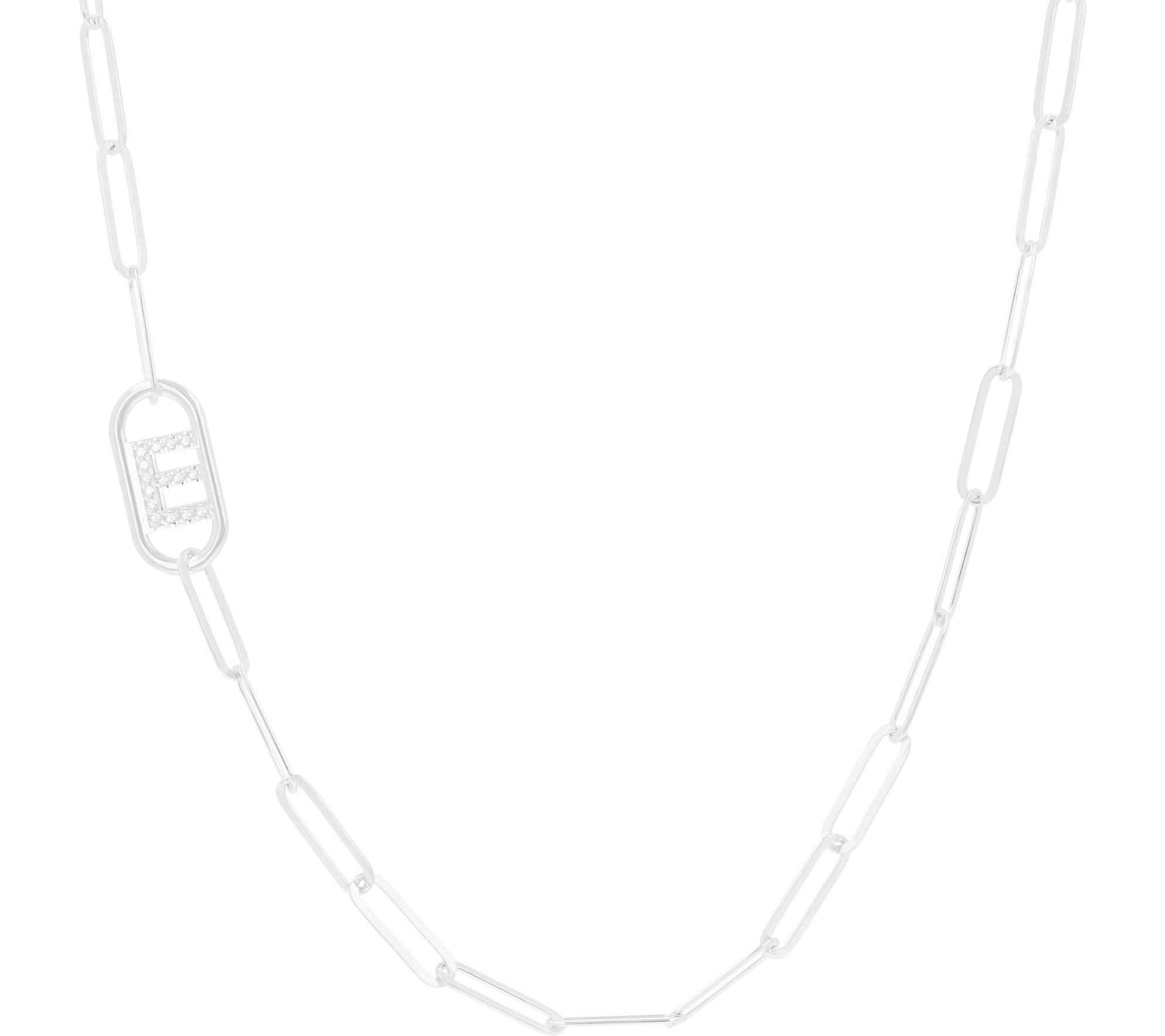 Diamonique Initial Paperclip Link Necklace, Sterling Silver