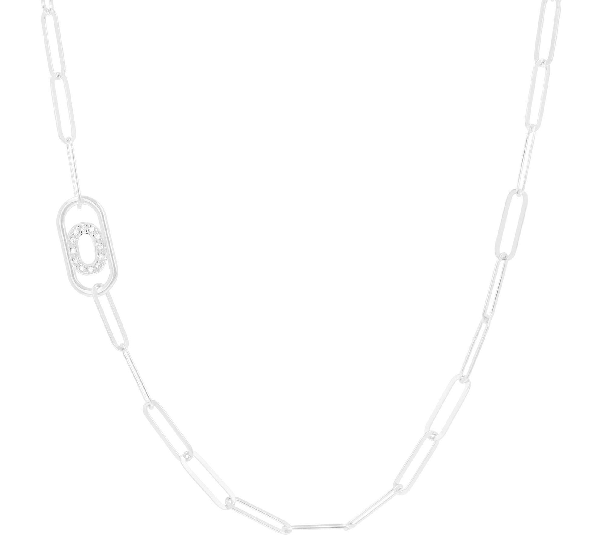 Diamonique Initial Paperclip Link Necklace, Sterling Silver