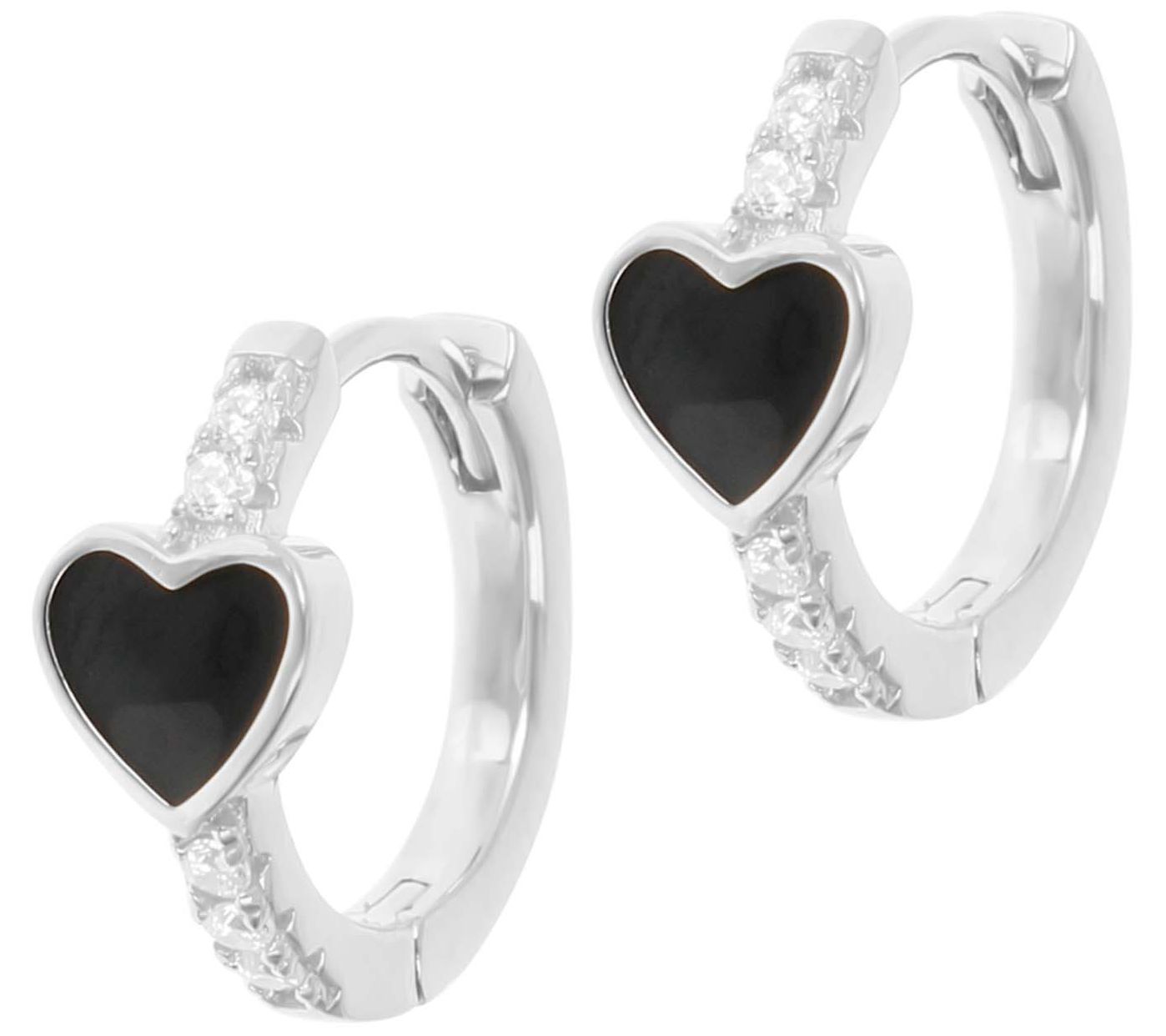 Diamonique Enamel Heart Hoop Earrings, SterlingSilver