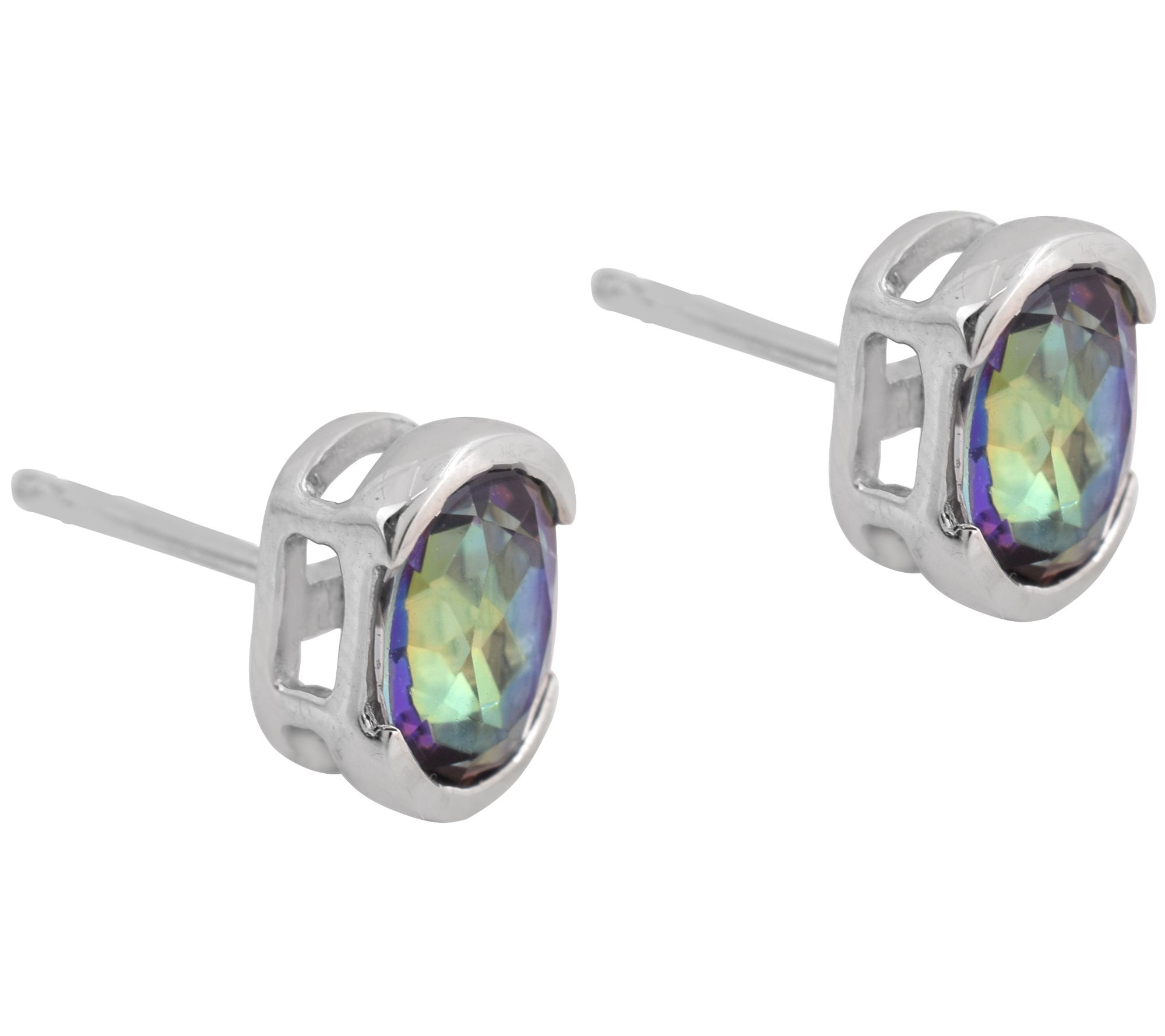 Affinity Gems  Blue Coated Quartz Stud Earrings, Sterling
