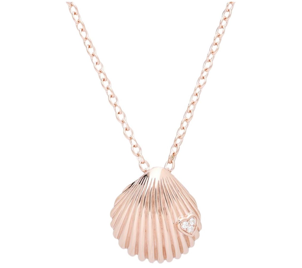 Goddaughters 14K Rose Clad White Topaz Love Shell Necklace