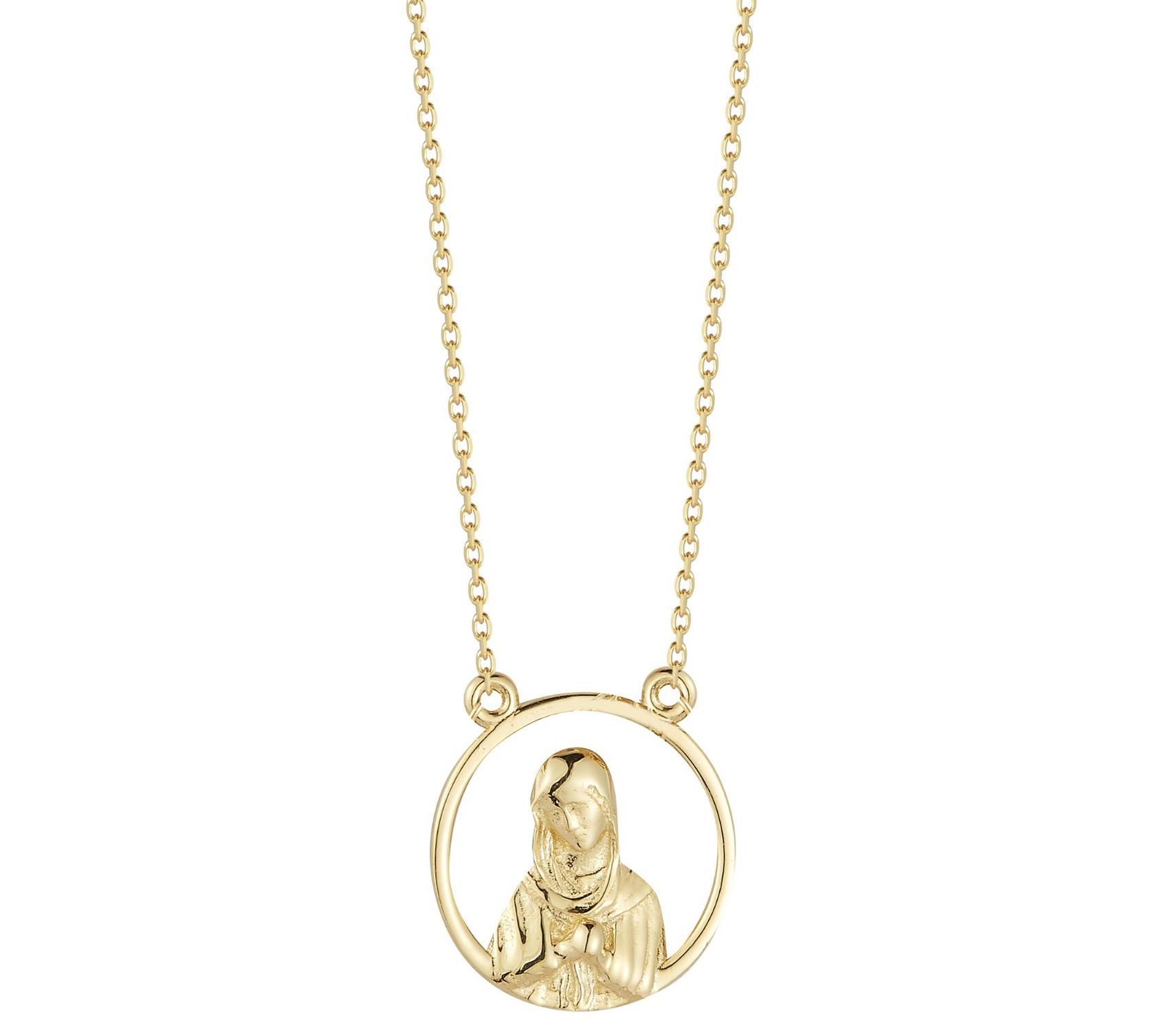 Luminosa Gold Round Mary Pendant w/ Chain, 14K