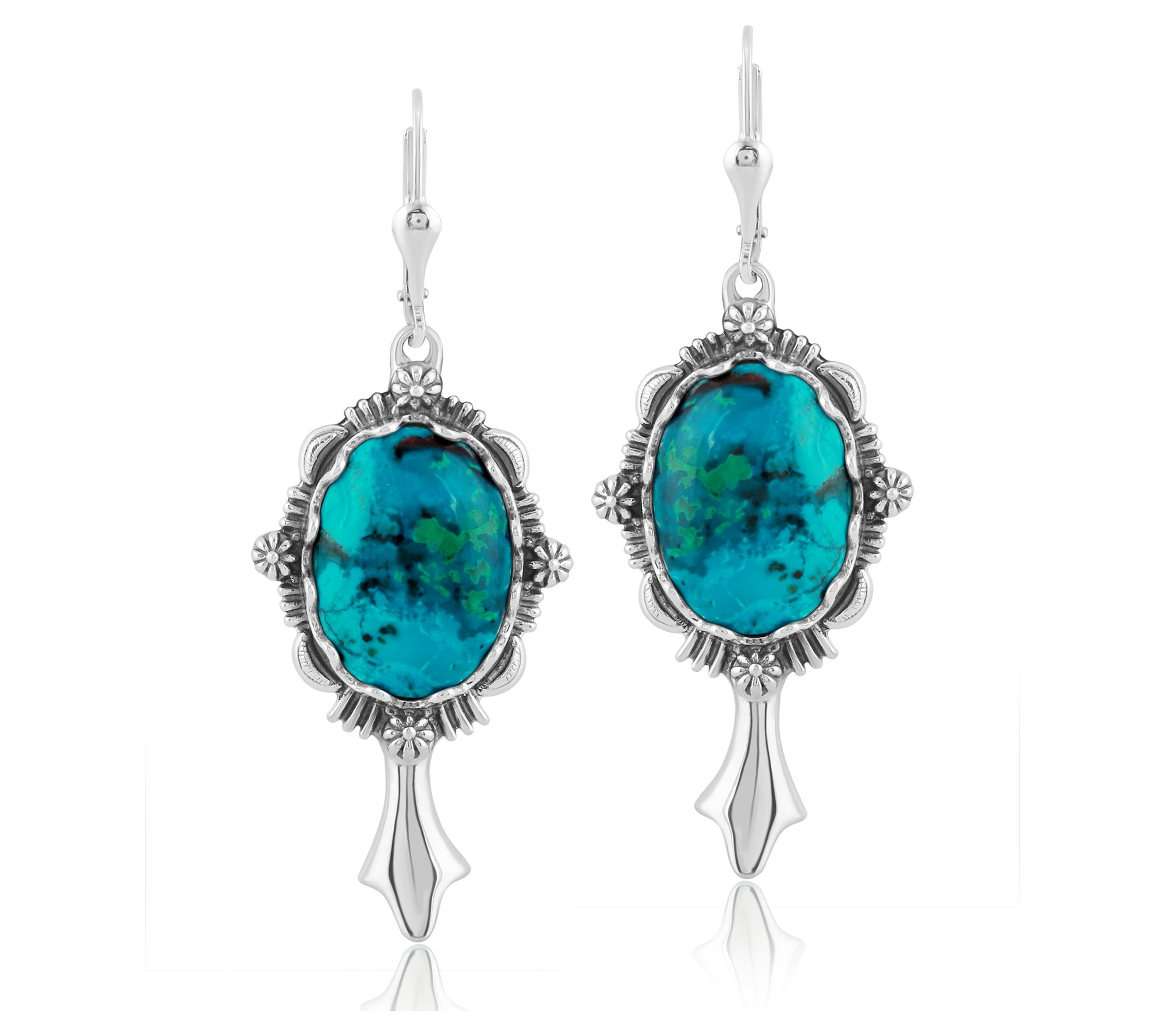 American West Sterling Oval Gemstone Squash Blossom Earrings