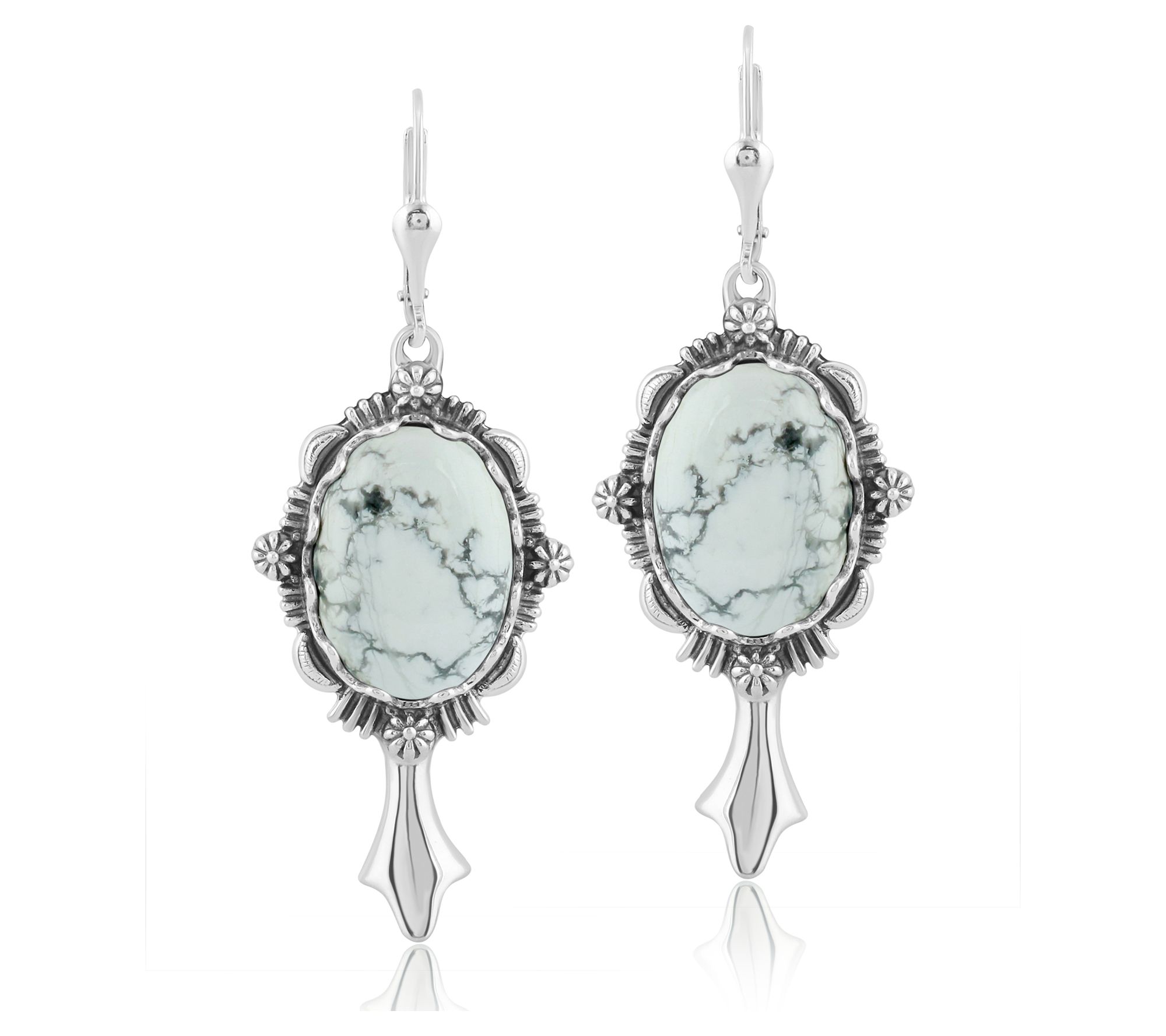 American West Sterling Oval Gemstone Squash Blo ssom Earrings