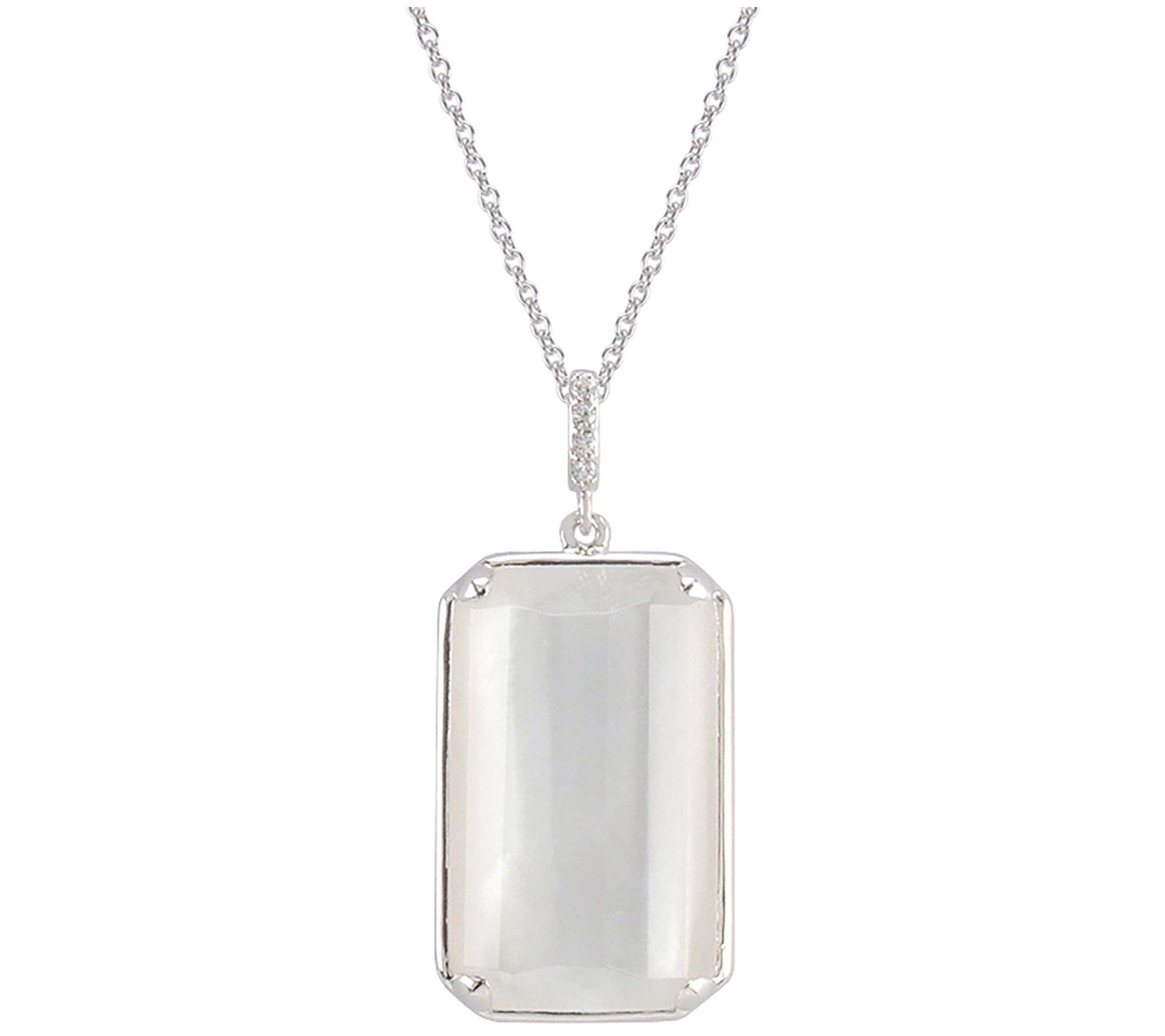 Diamonique Mother of Pearl Doublet Pendant w/ Chain, Sterling
