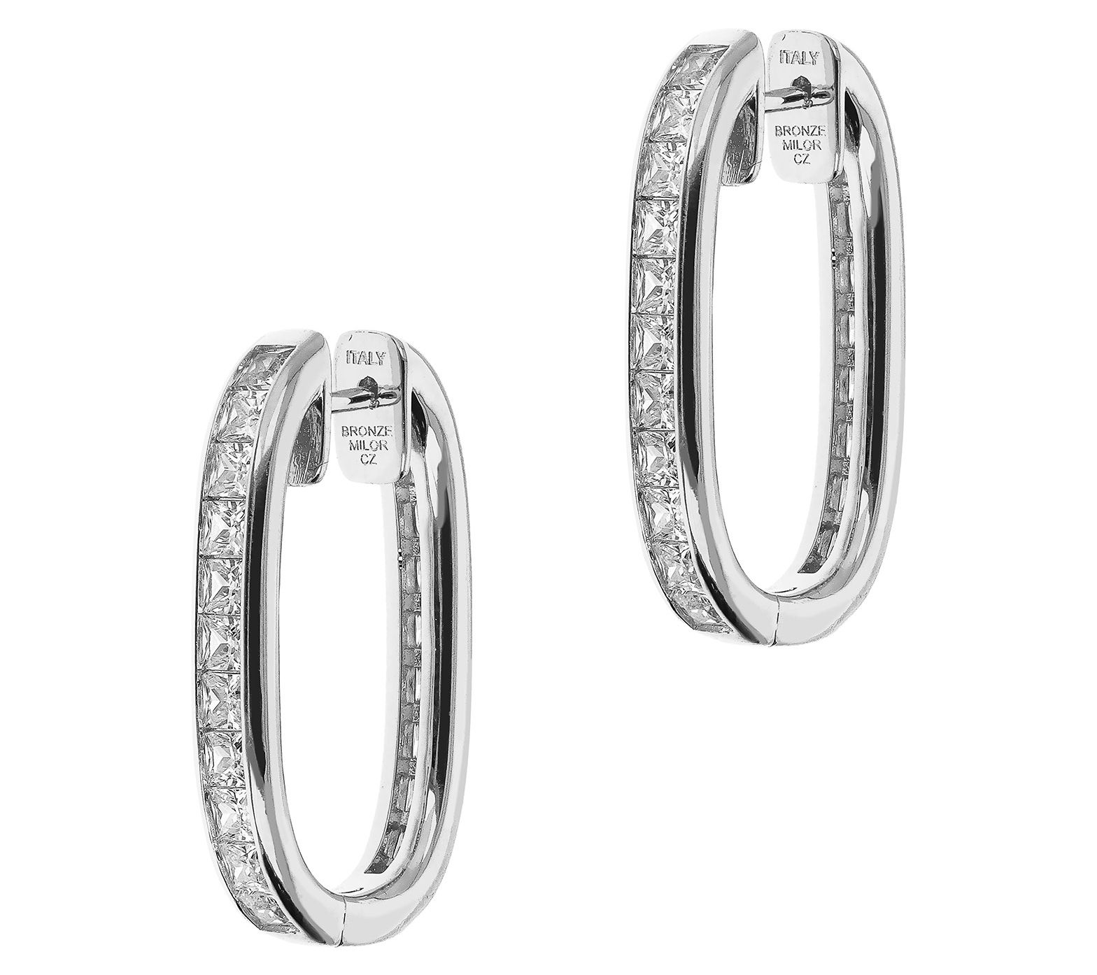 Diamonique x Bronzo Italia 1" Oval Hoop Earrings, 18K Plated
