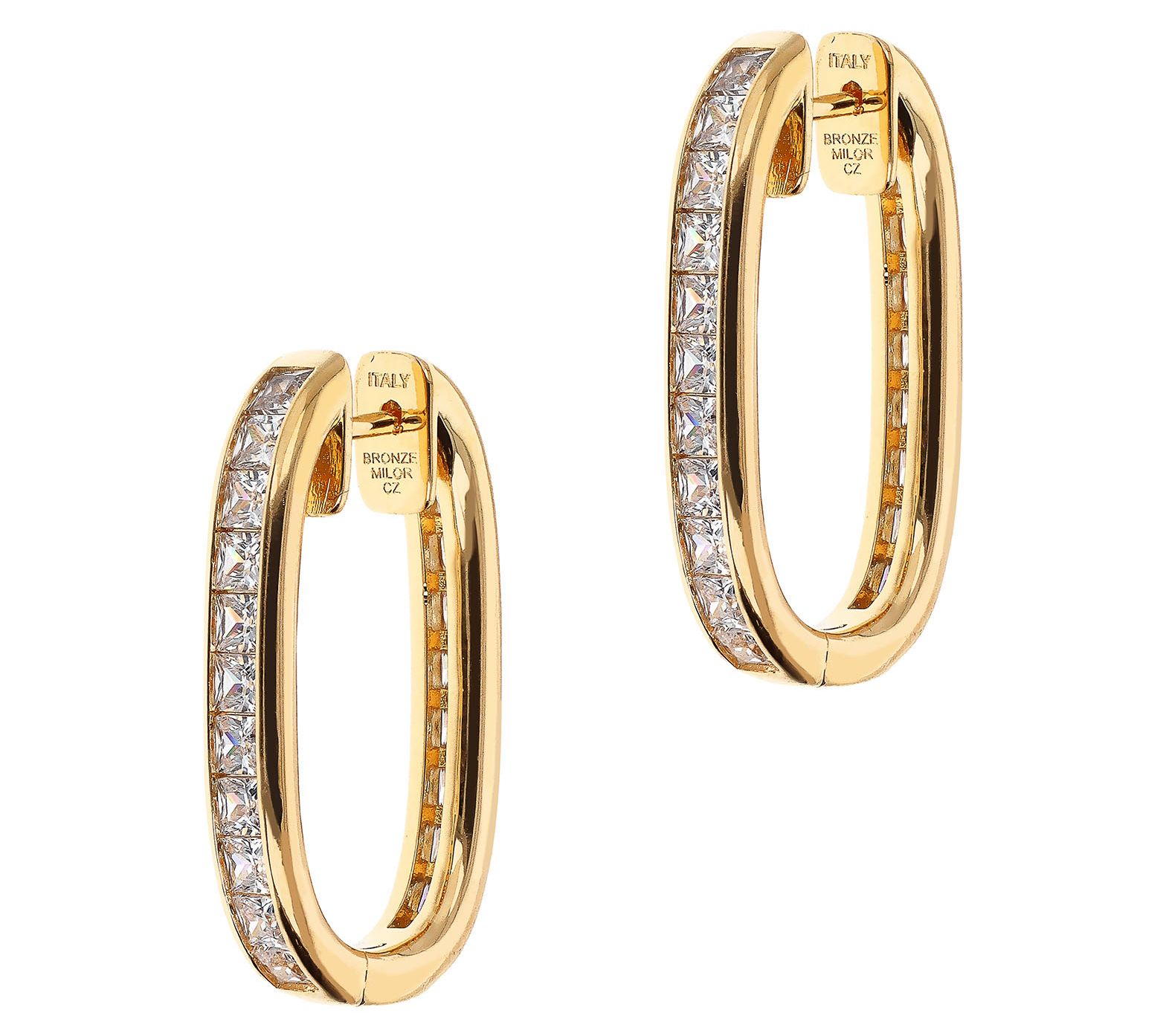 Diamonique x Bronzo Italia 1" Oval Hoop Earrings, 18K Plated