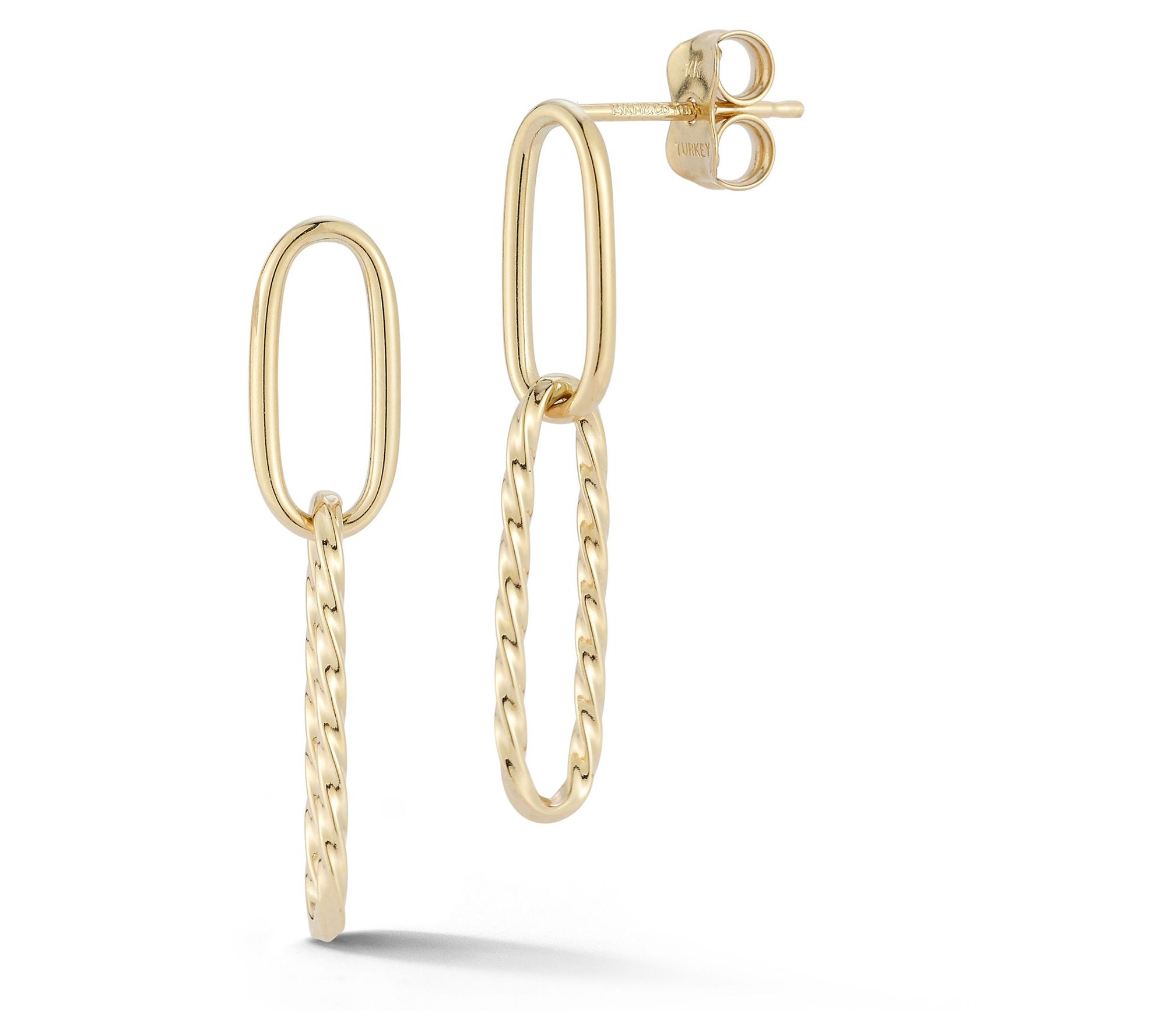 Luminosa Gold Polished & Twisted Oval Link Dro Earrings, 14K