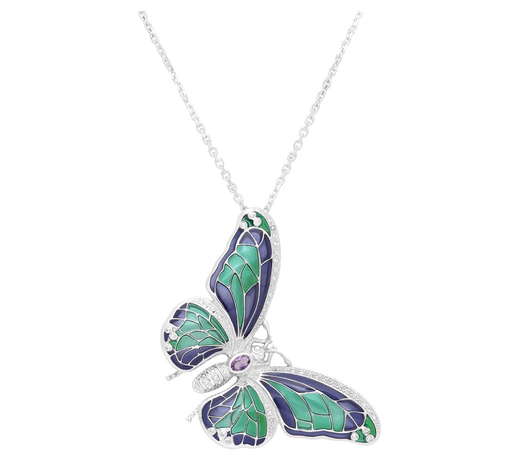 Dallas Prince Sterling Garden Gemstone Butterfly Necklace