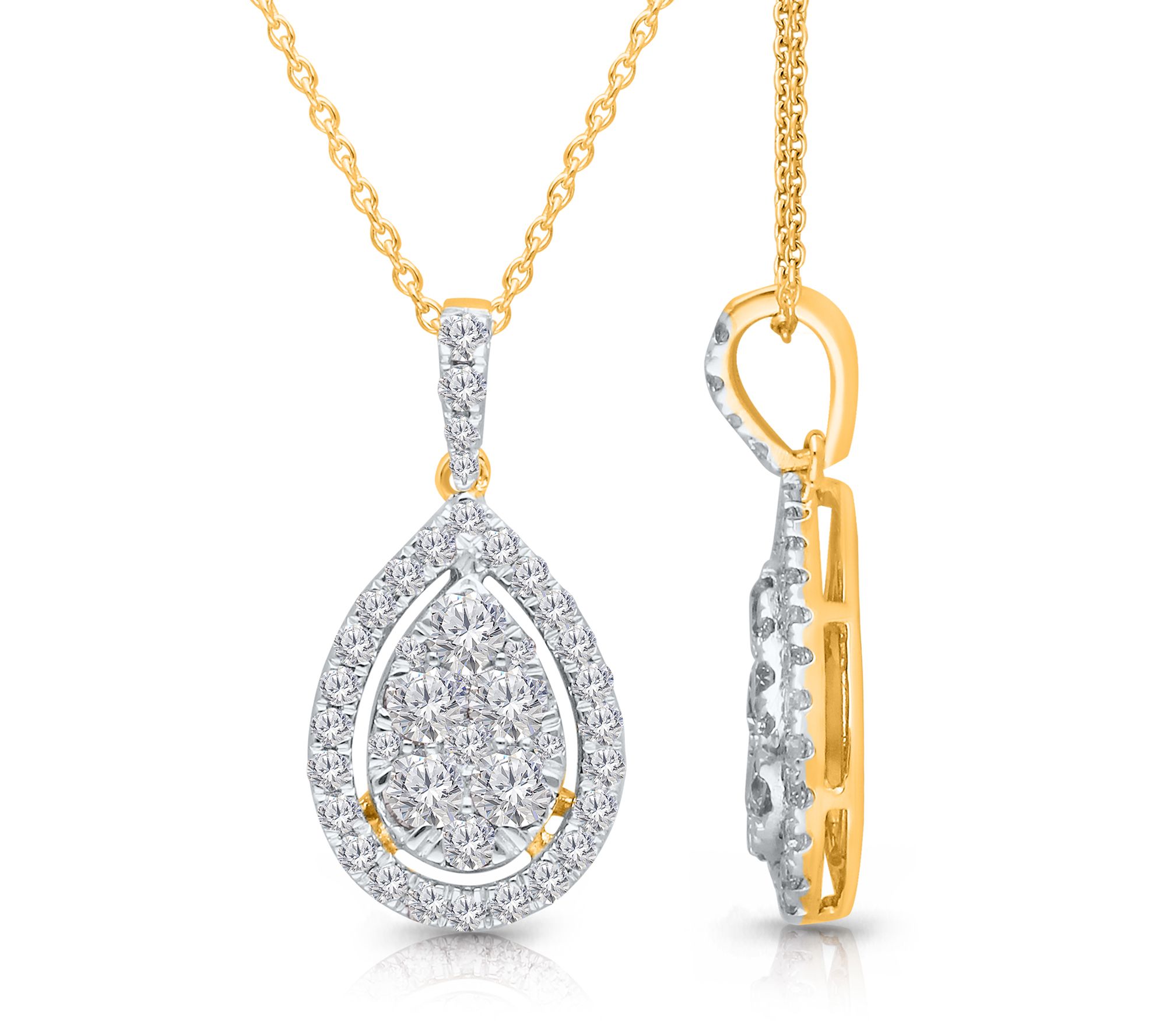 KALLATI Pave Teardrop  Diamond Pendant w/ Chain, 14K Gold