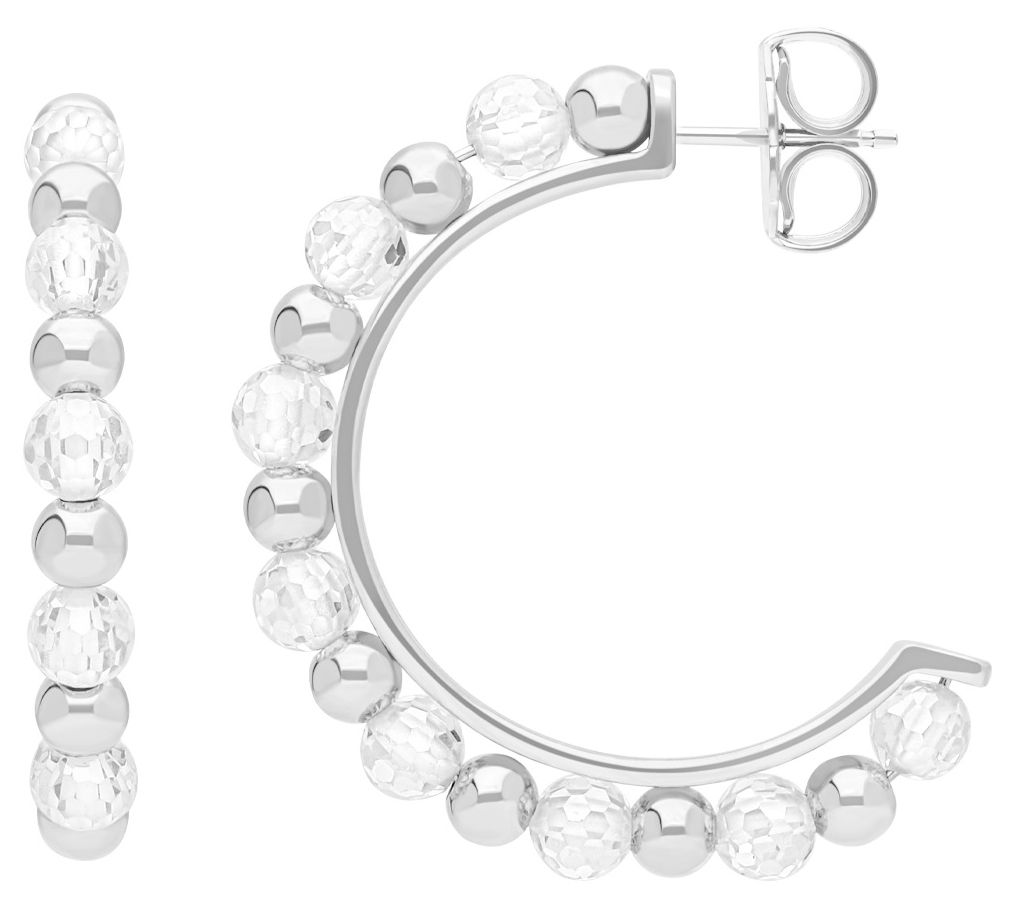 Elyse Ryan Sterling Silver Beaded Linda Hoop Earrings