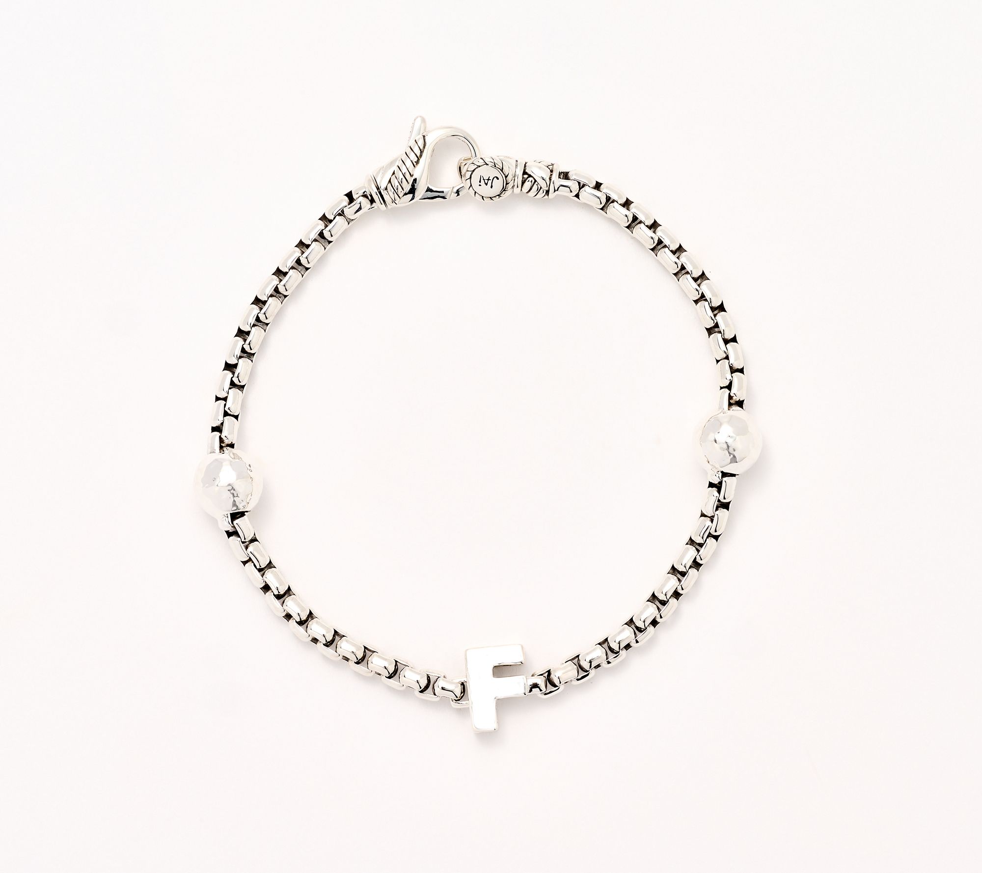 JAI Sterling Silver Initial & Bead 3.7mm Box Chain Bracelet, 11.8g