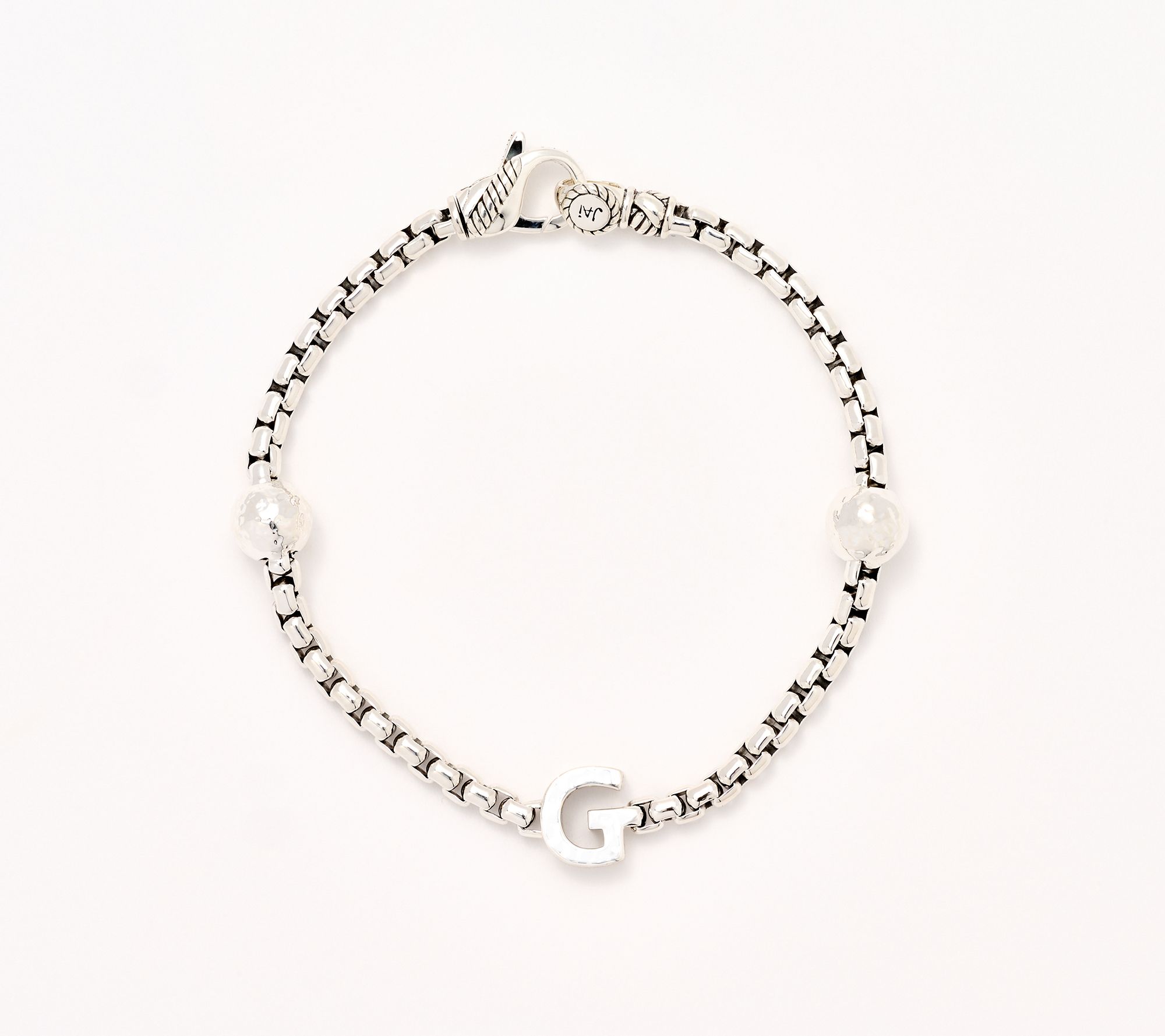 JAI Sterling Silver Initial & Bead 3.7mm Box Chain Bracelet, 11.8g