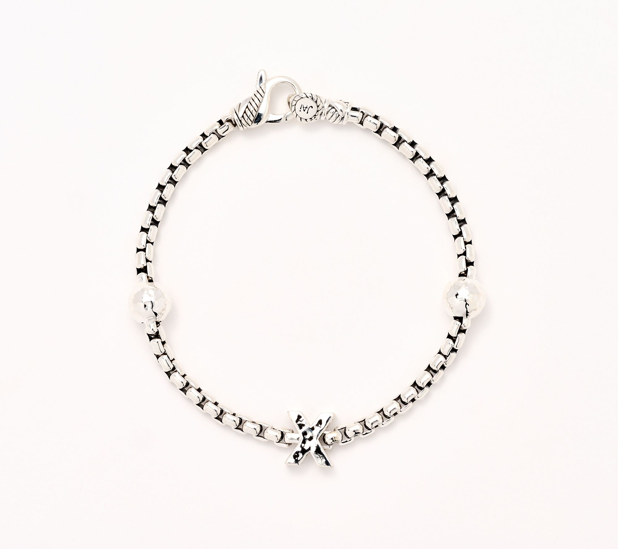 JAI Sterling Silver Initial & Bead 3.7mm Box Chain Bracelet, 11.8g