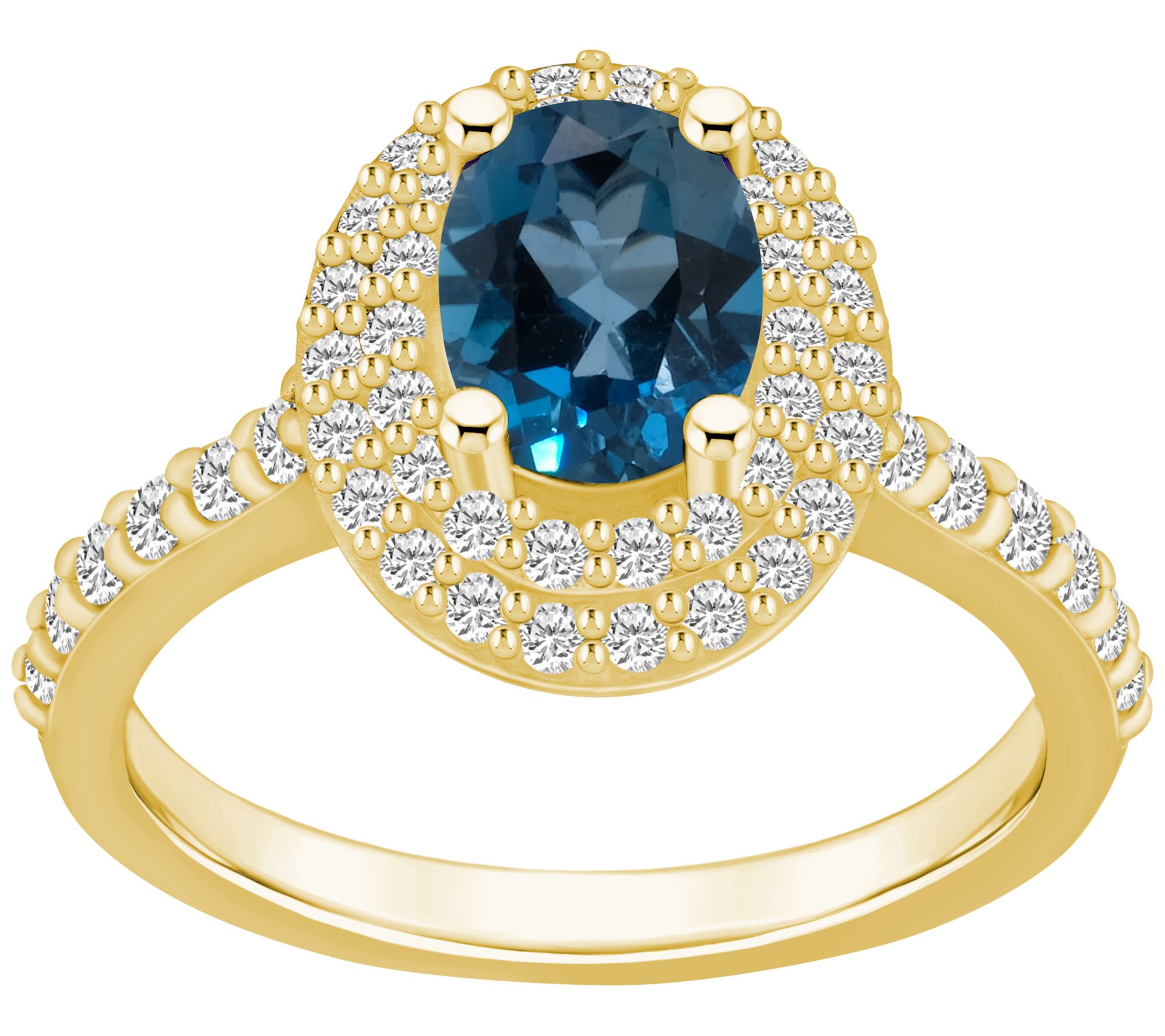 Affinity Gems Oval Gemstone & Diamond Double Halo Ring, 14K