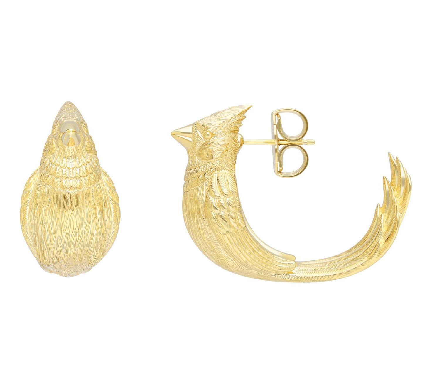 Goddaughters Detailed Cardinal Earrings, 14K Gold Clad