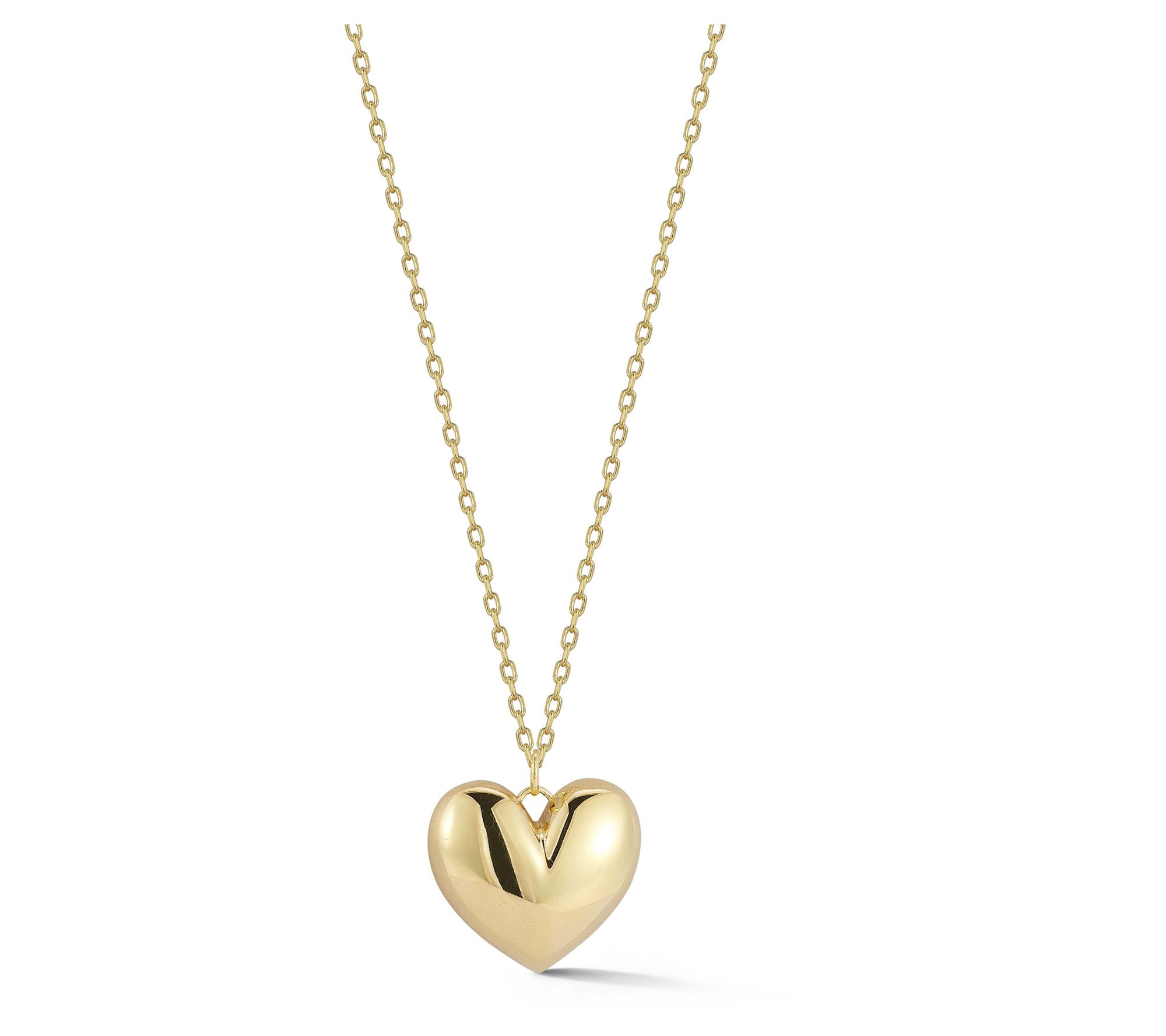 Italian Gold Puffed Heart Pendant w/ Chain, 14K