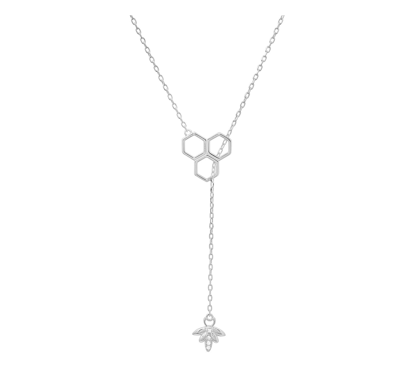 Diamonique Honeycomb Bumble Bee Lariat Necklace, Sterling