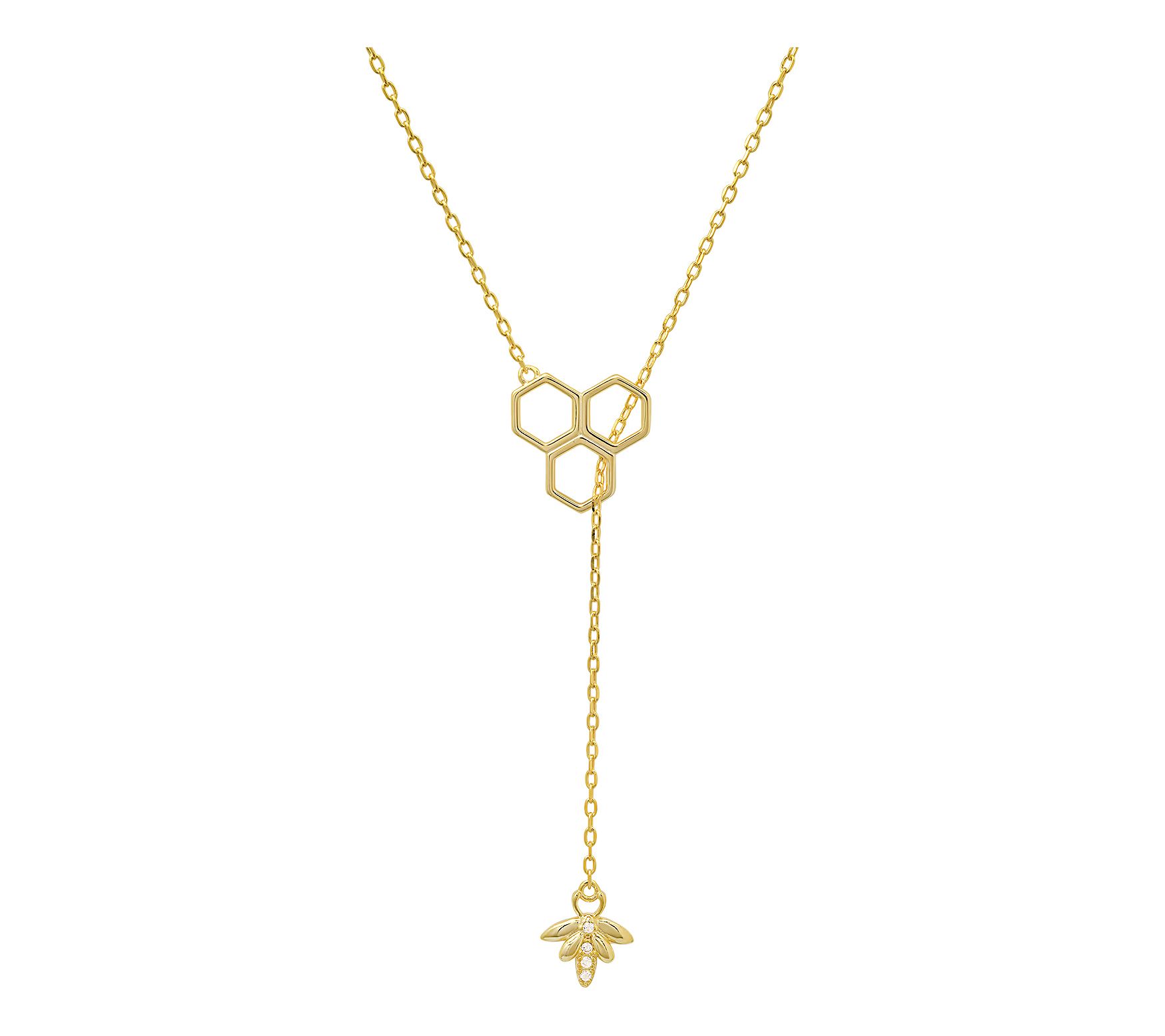 Diamonique Honeycomb Bumble Bee Lariat Necklace, Sterling