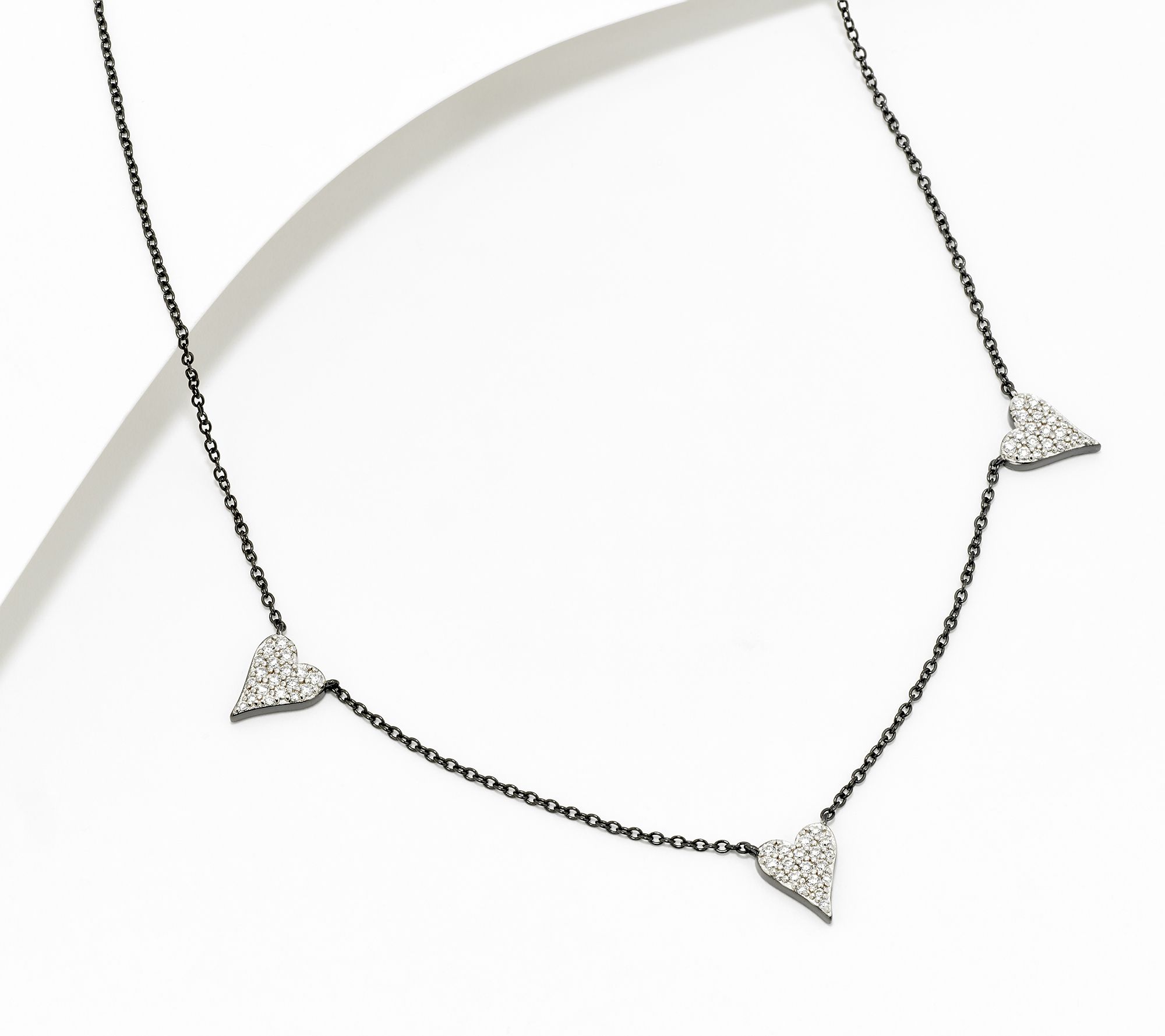 Diamonique x Jennifer Miller 3 Heart Station Necklace, Sterl