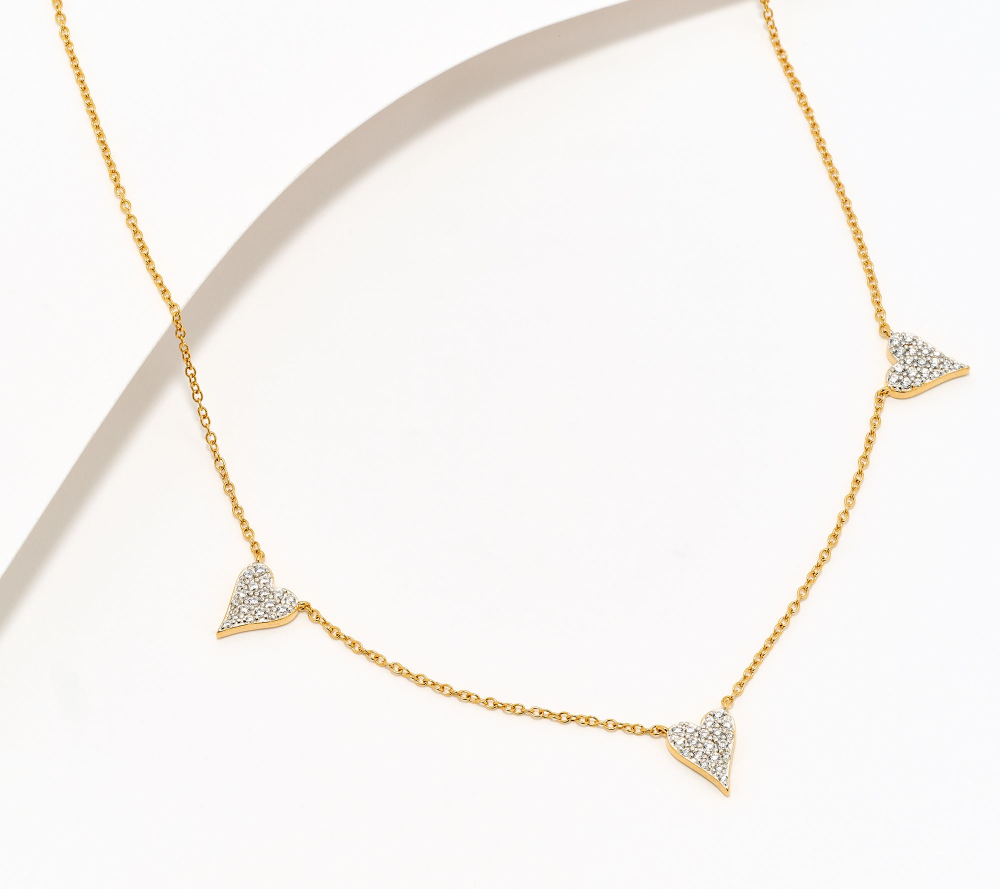 Diamonique x Jennifer Miller 3 Heart Station Necklace, Sterl