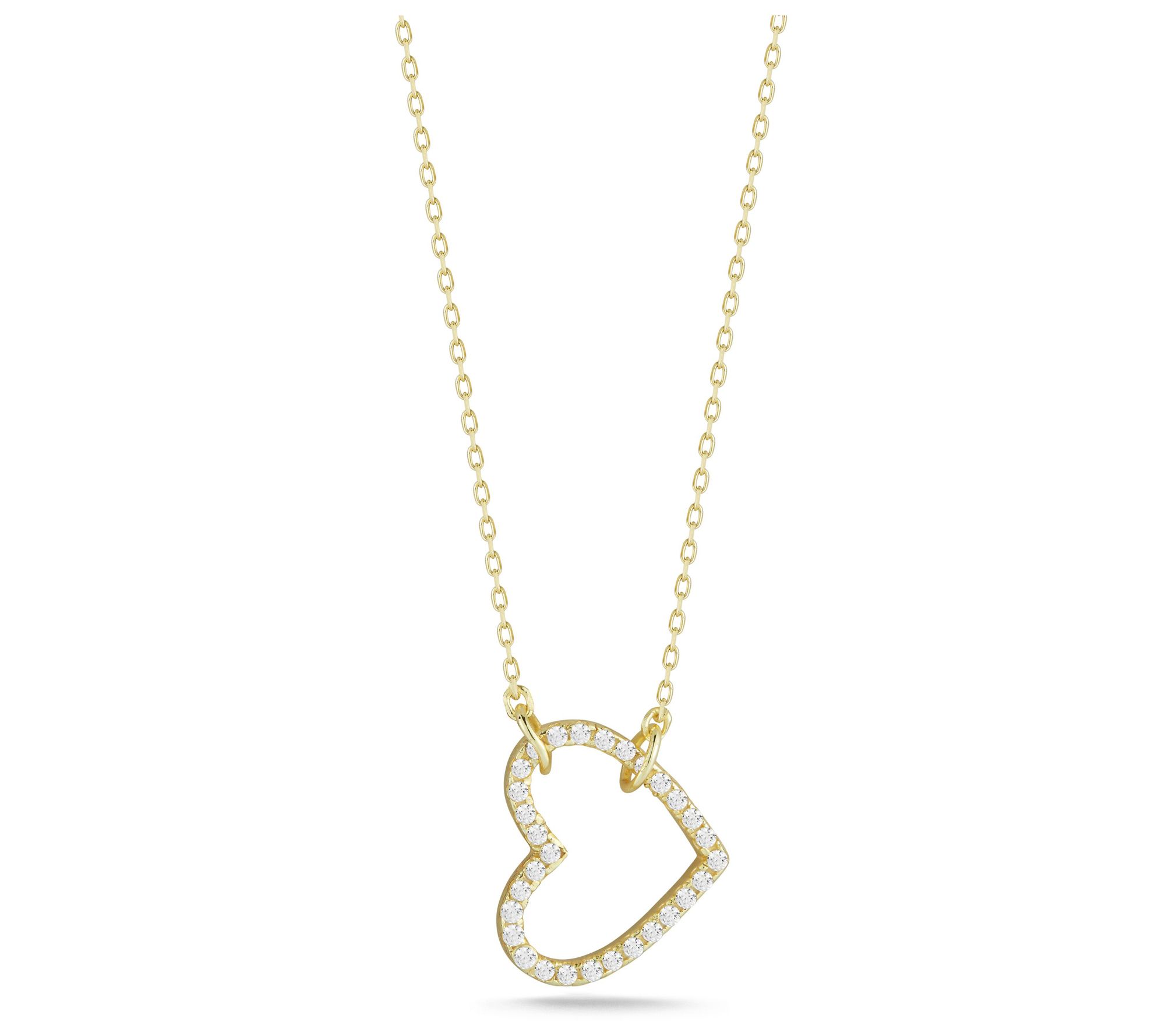 Sterlina Silver Pave Sideways Open Heart Necklace, Sterling