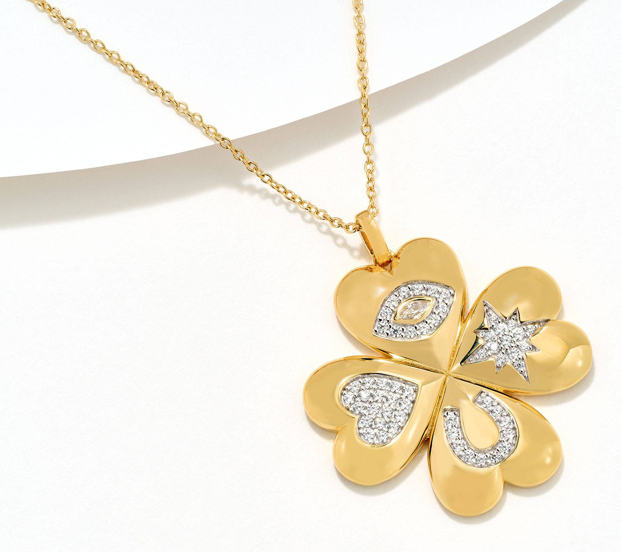 Diamonique x Jennifer Miller Clover Heart Pave Necklace, Sterling