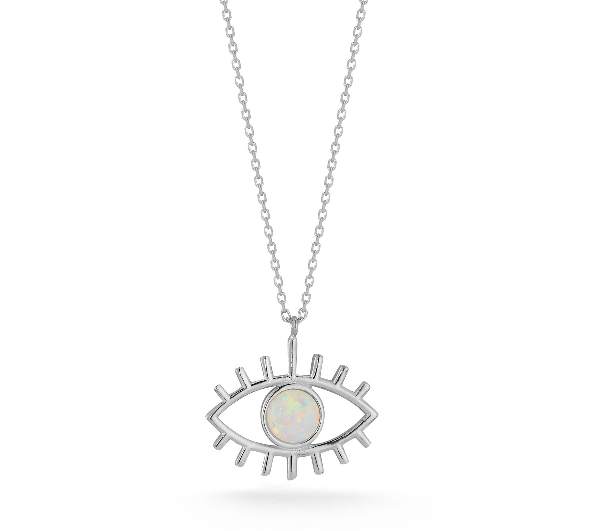 Sterling Silver Simulated Opal Evil Eye Necklace, Sterling