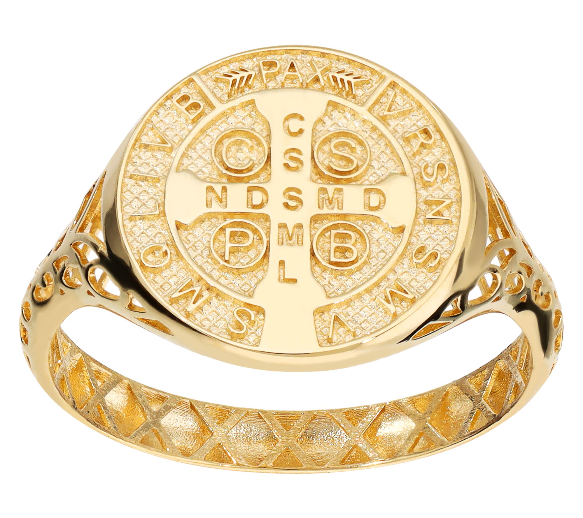 Italian Gold Saint Benedict Medal Signet Ring,14K