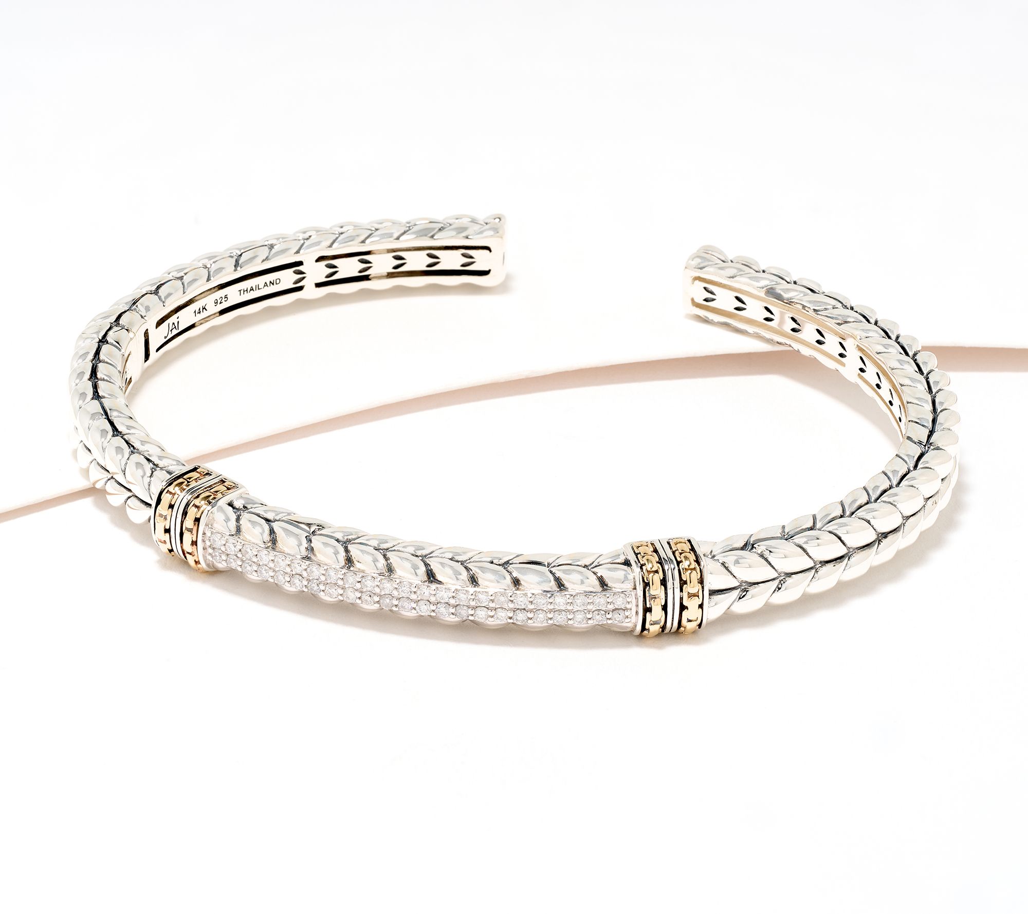 JAI Sterling Silver & 14K Gold Diamond Cuff