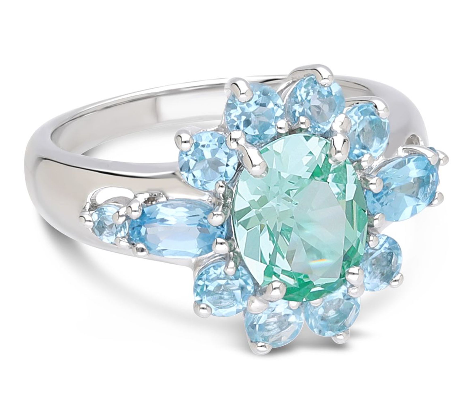 Ariva Sterling Silver Blue Topaz & Green SpinelAlyssa Ring