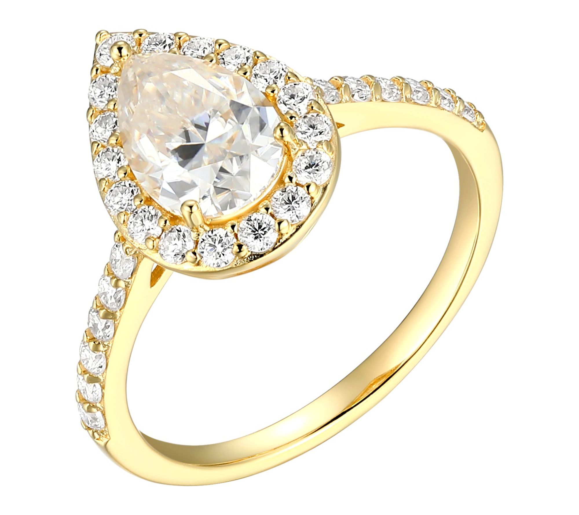 Moissanite Pear Cut Halo Ring, 18K Gold Plated