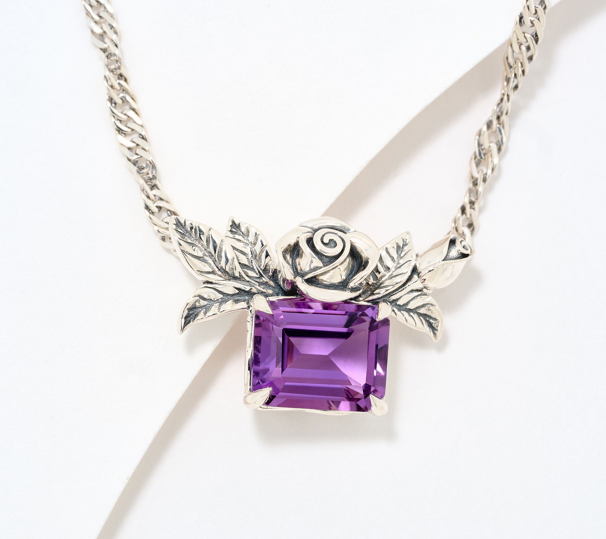 Third Person Sterling Petite Emerald Cut Gemstone Rose Necklace