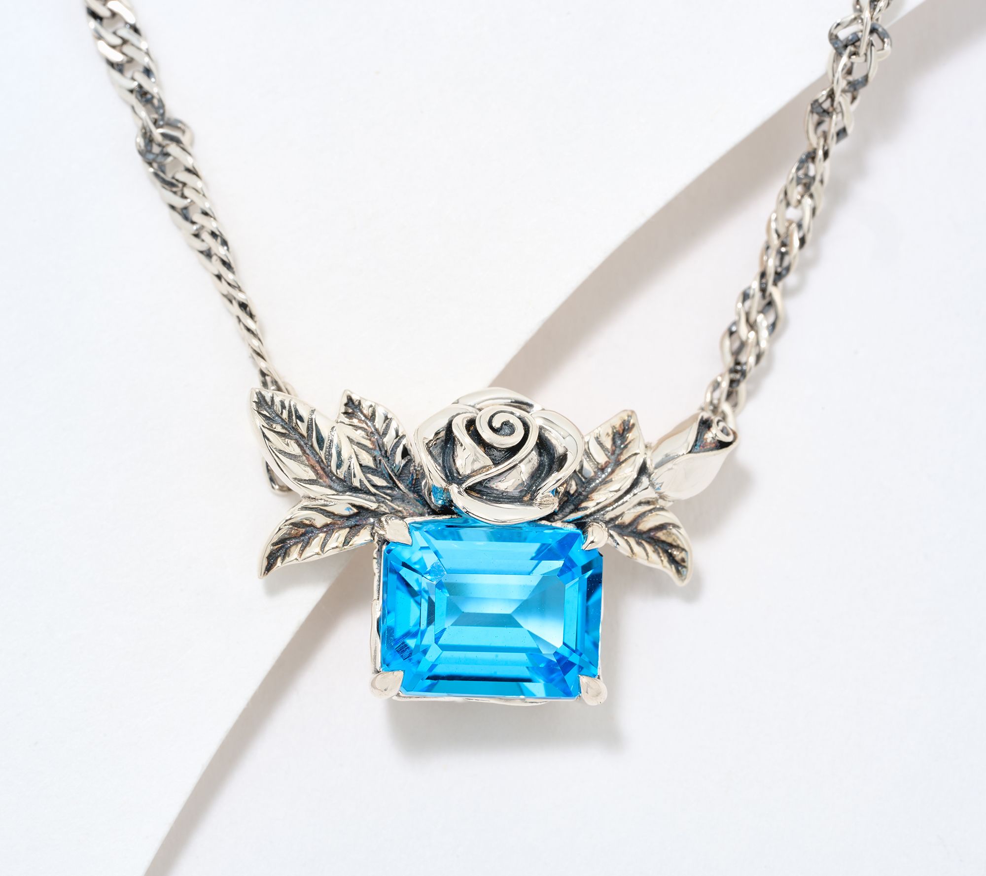 Third Person Sterling Petite Emerald Cut Gemstone Rose Necklace