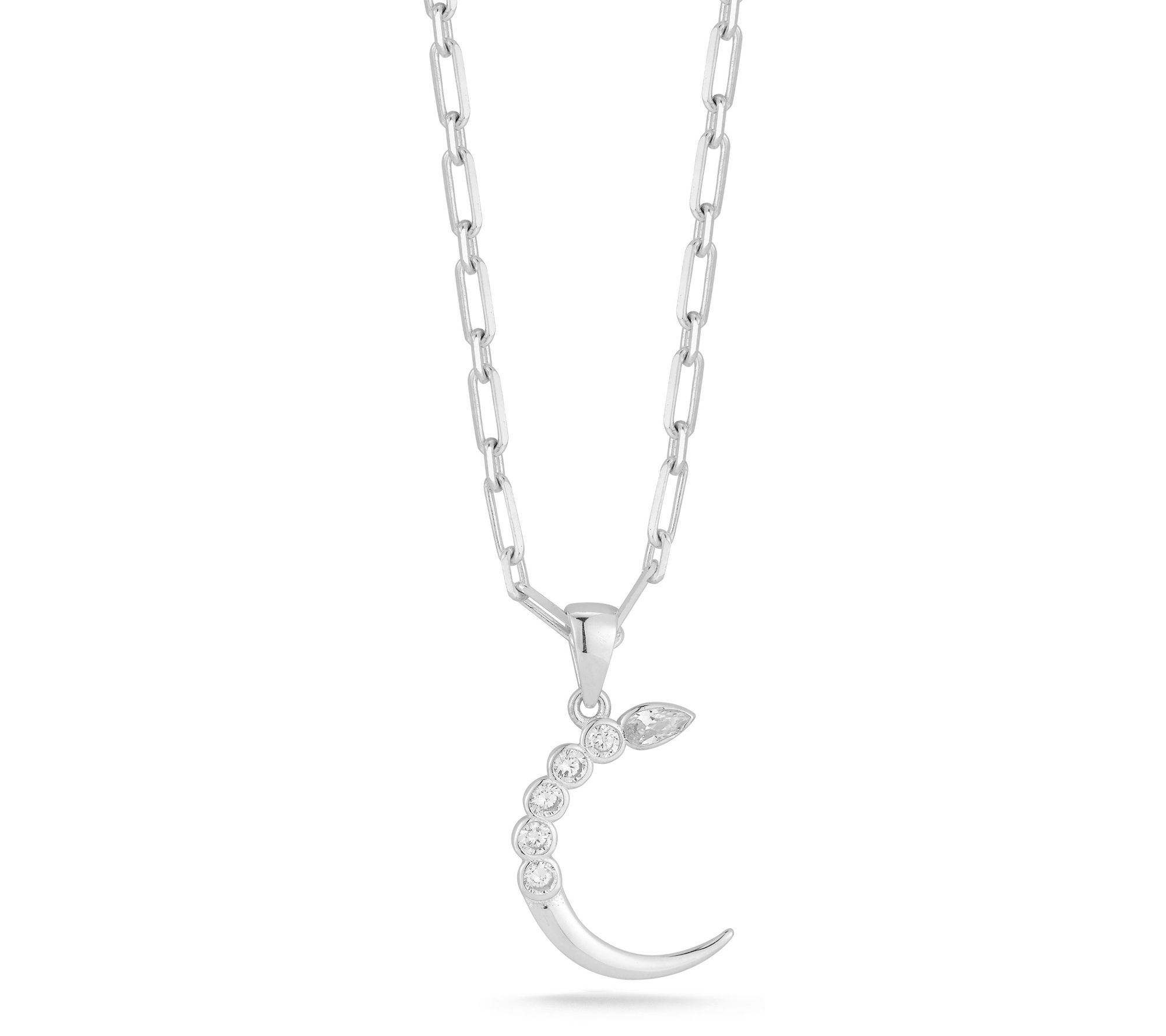 Sterlina Silver Bezel Set Crescent Moon Necklace, Sterling