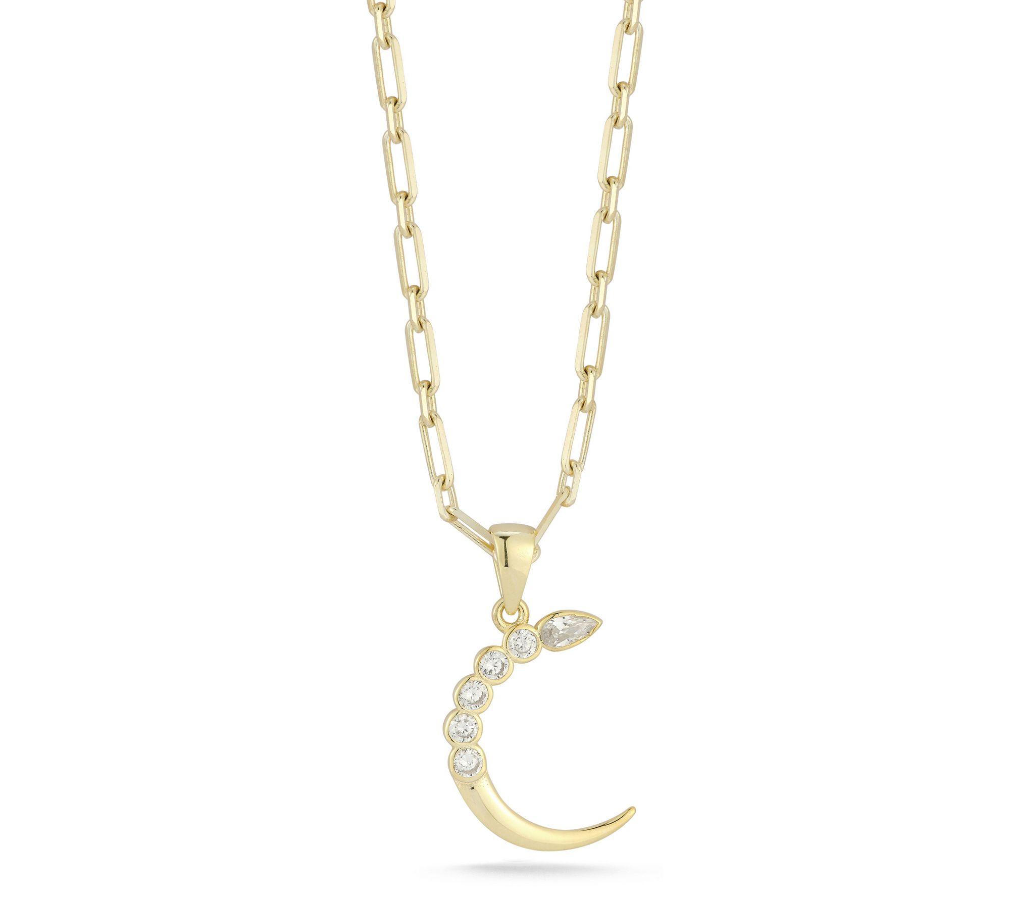 Sterlina Silver Bezel Set Crescent Moon Necklace, Sterling