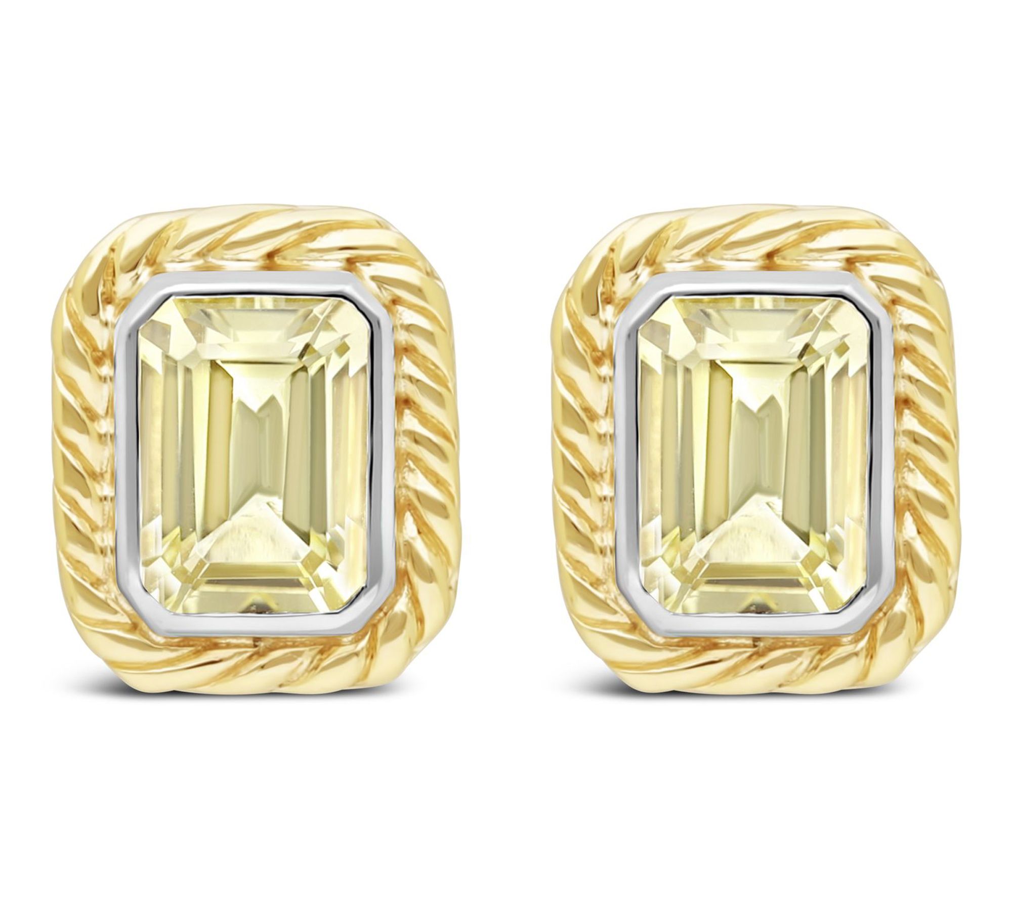 Ariva Sterling & 14K Gold Limon Quartz Button Earrings