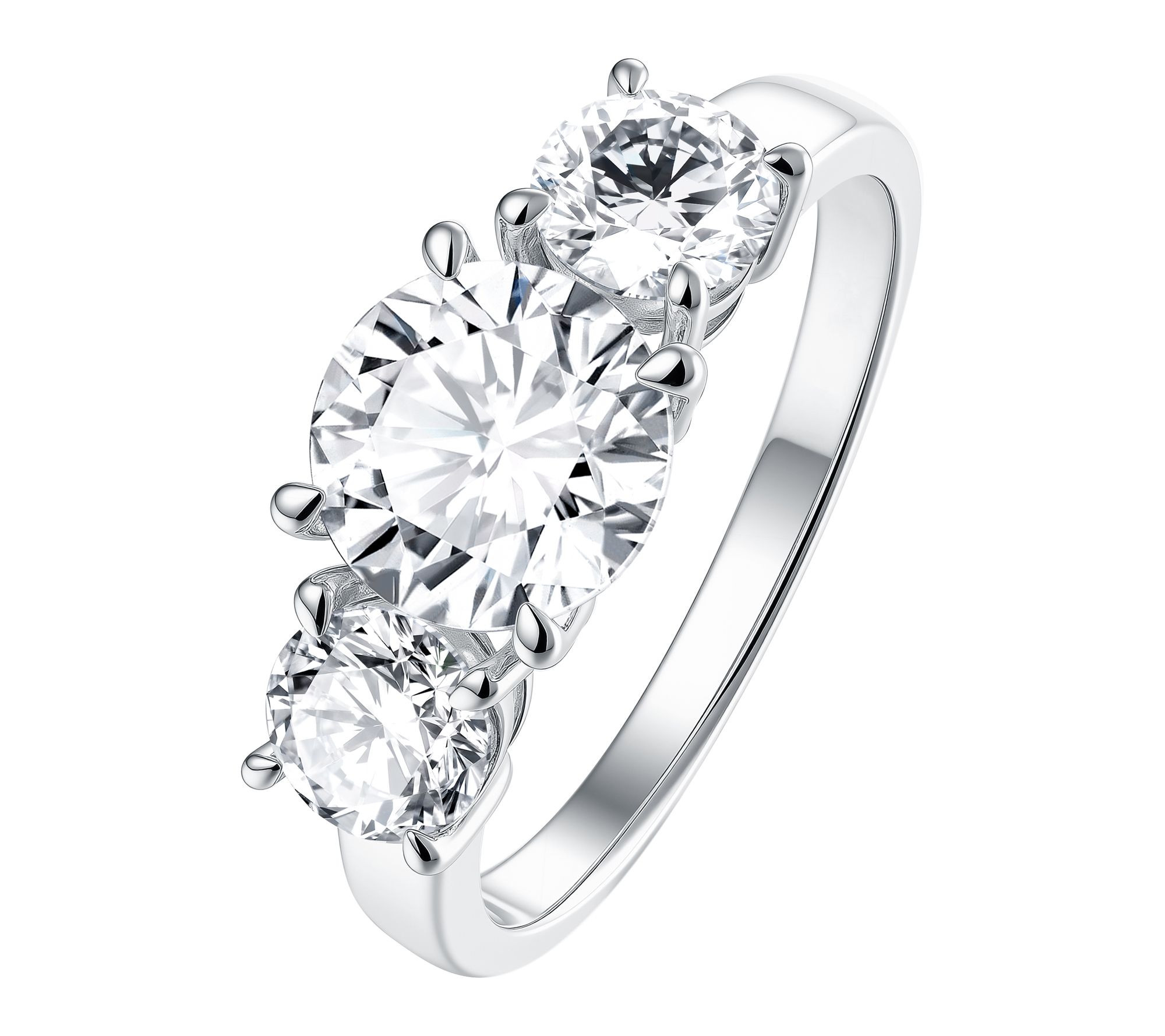 Moissanite Luxe 3-Stone Round Cut Ring, Sterling Silver